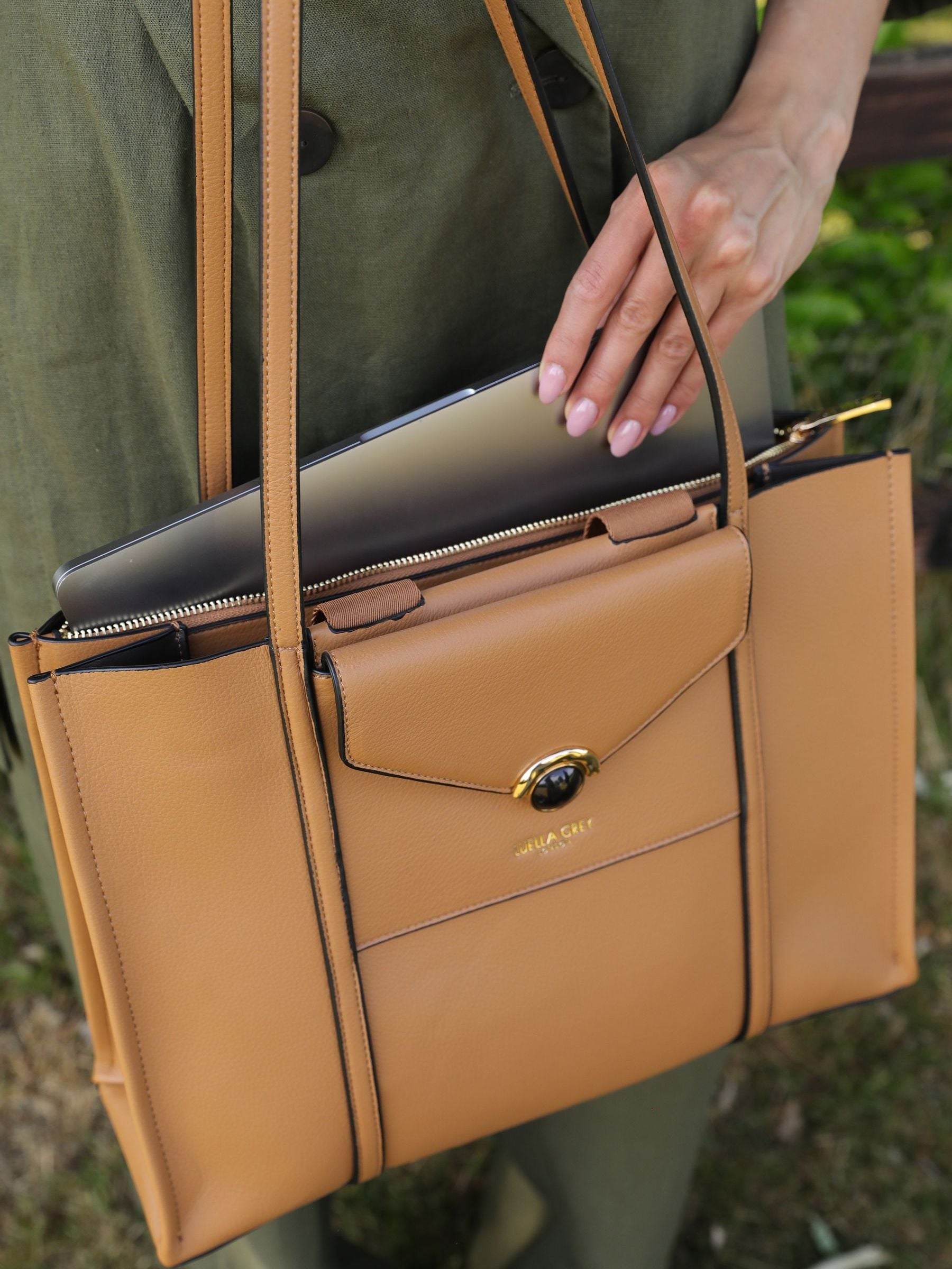Luella Grey brown Darcy laptop tote bag (British brand)