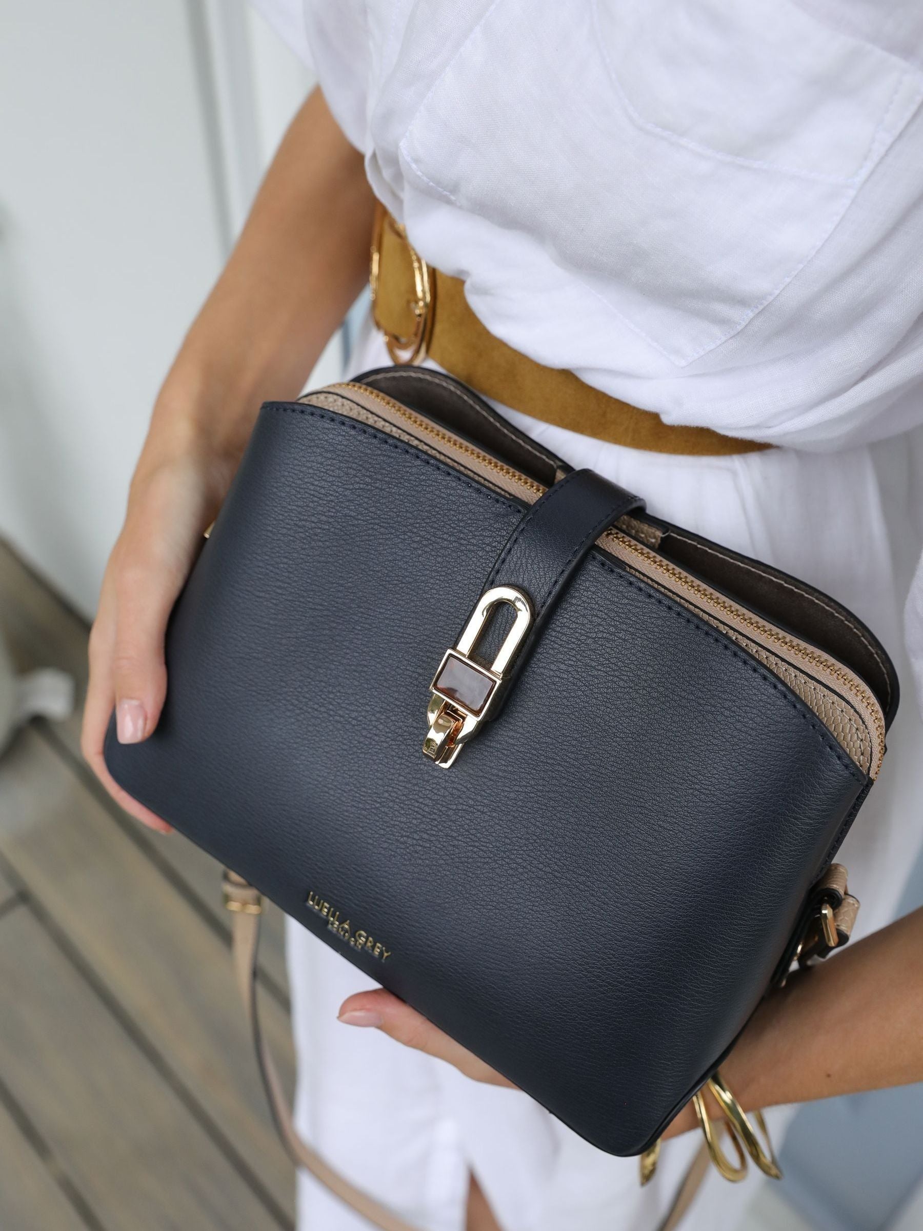 Luella Grey Black Margy Zip Top Cross-Body Bag