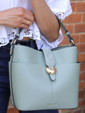 Luella Grey Green Indra bucket cross-body bag, imported from the UK