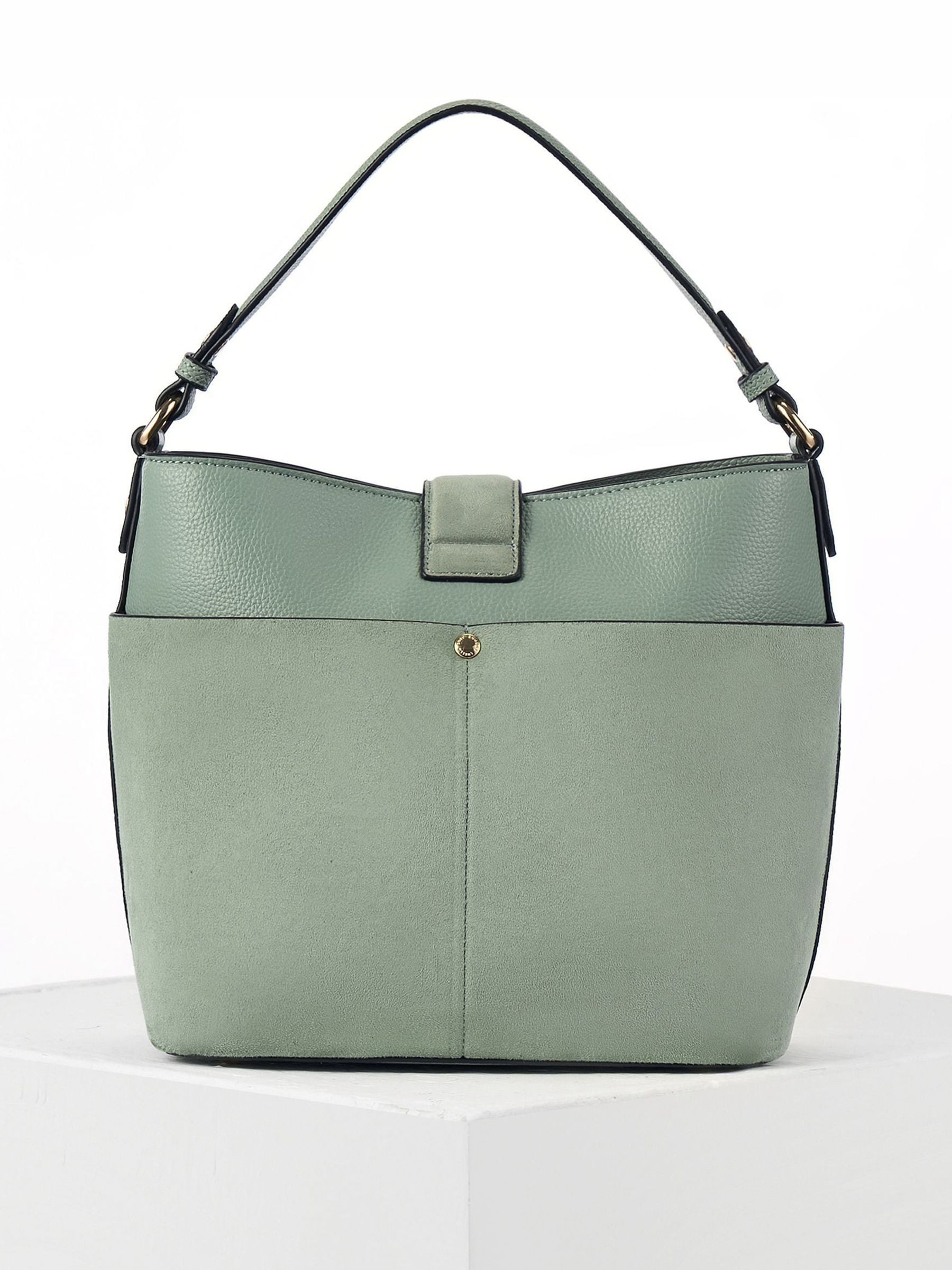 Luella Grey Green Indra bucket cross-body bag, imported from the UK