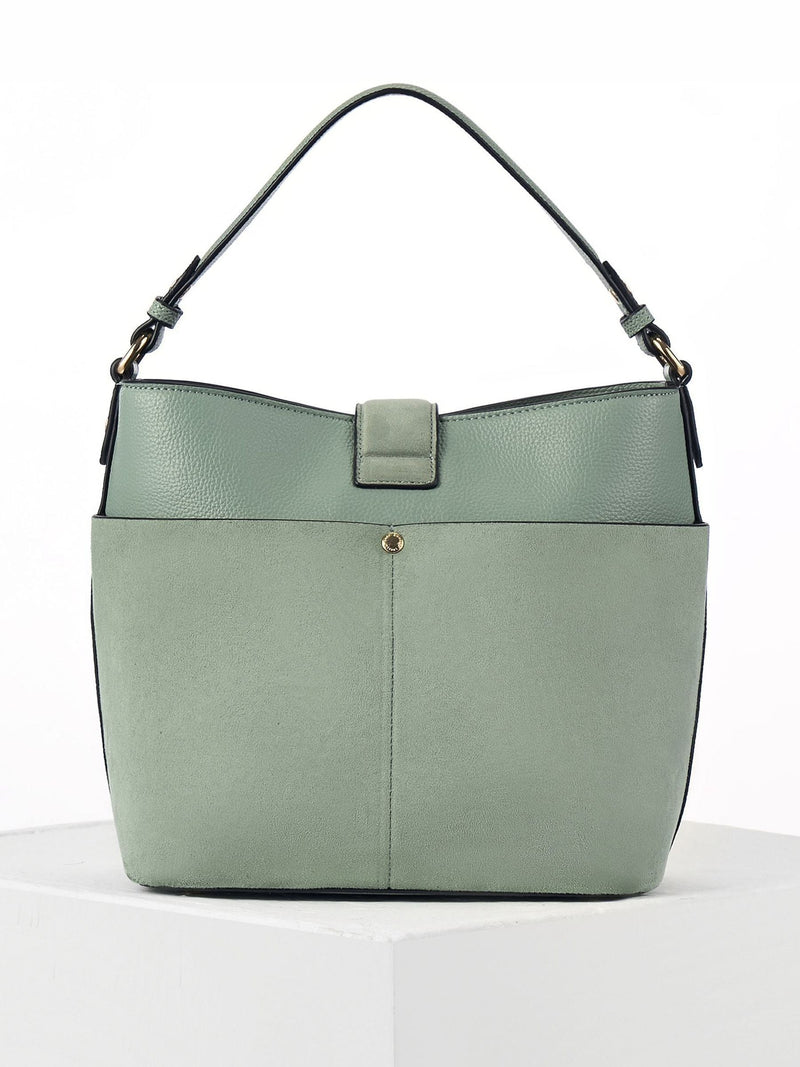 Luella Grey Green Indra bucket cross-body bag, imported from the UK
