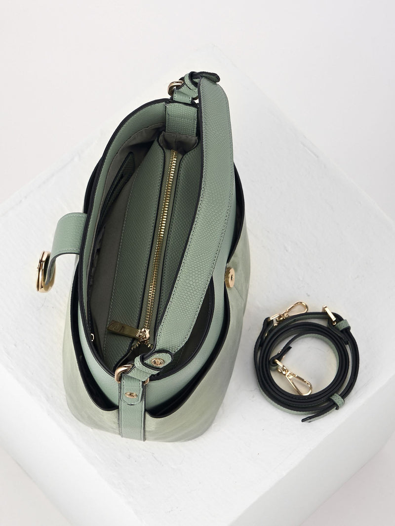 Luella Grey Green Indra bucket cross-body bag, imported from the UK