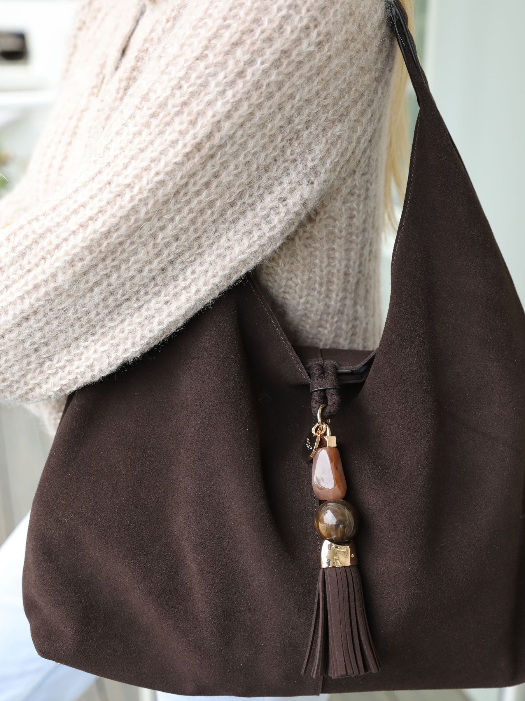 Luella Grey Chocolate Brown Pandora Suede Hobo Bag