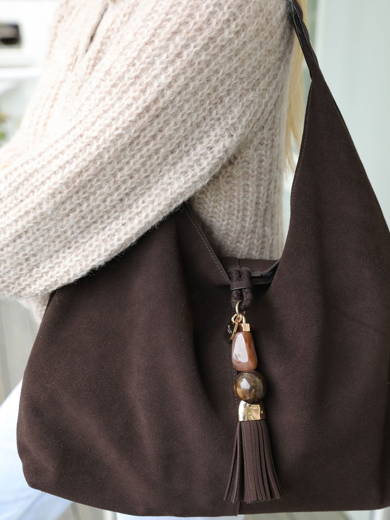 Luella Grey Chocolate Brown Pandora Suede Hobo Bag