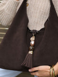 Luella Grey Chocolate Brown Pandora Suede Hobo Bag