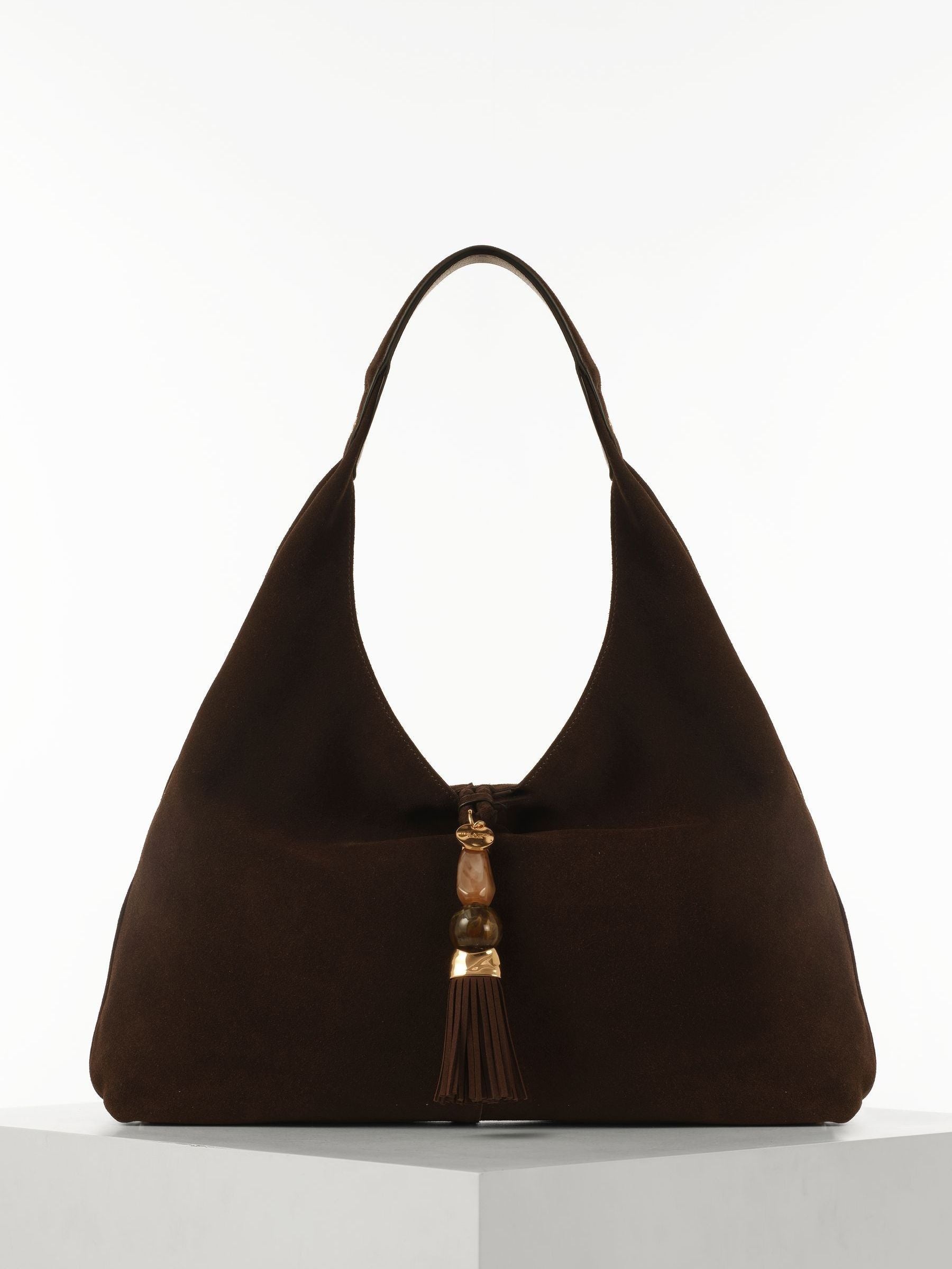Luella Grey Chocolate Brown Pandora Suede Hobo Bag