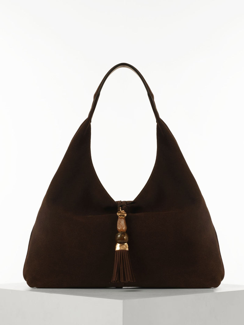 Luella Grey Chocolate Brown Pandora Suede Hobo Bag