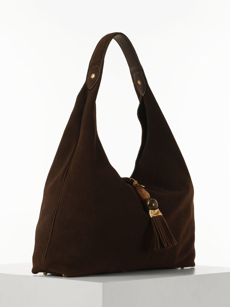 Luella Grey Chocolate Brown Pandora Suede Hobo Bag