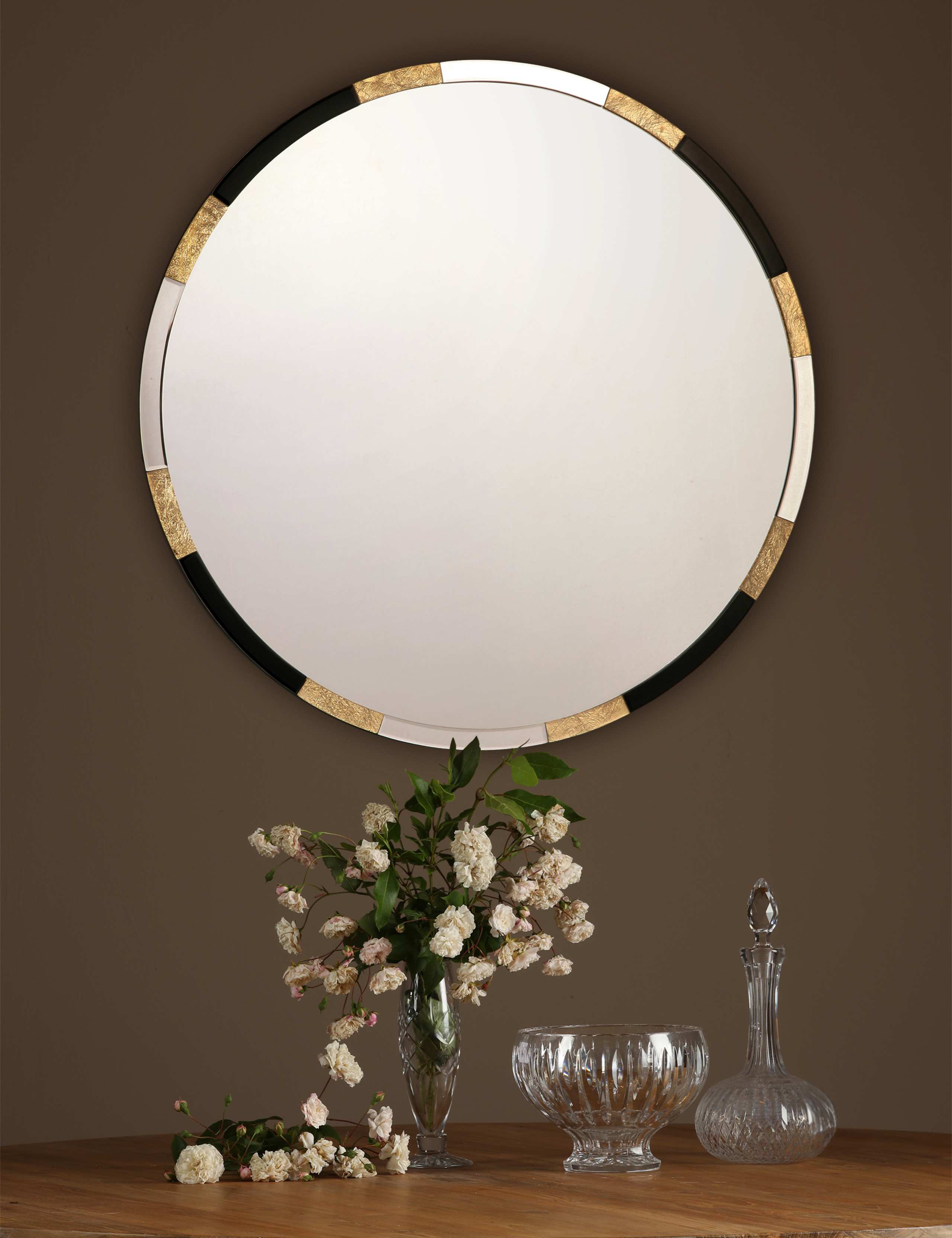 Gadany round wall mirror with gold black frame 80 cm, imported from the UK