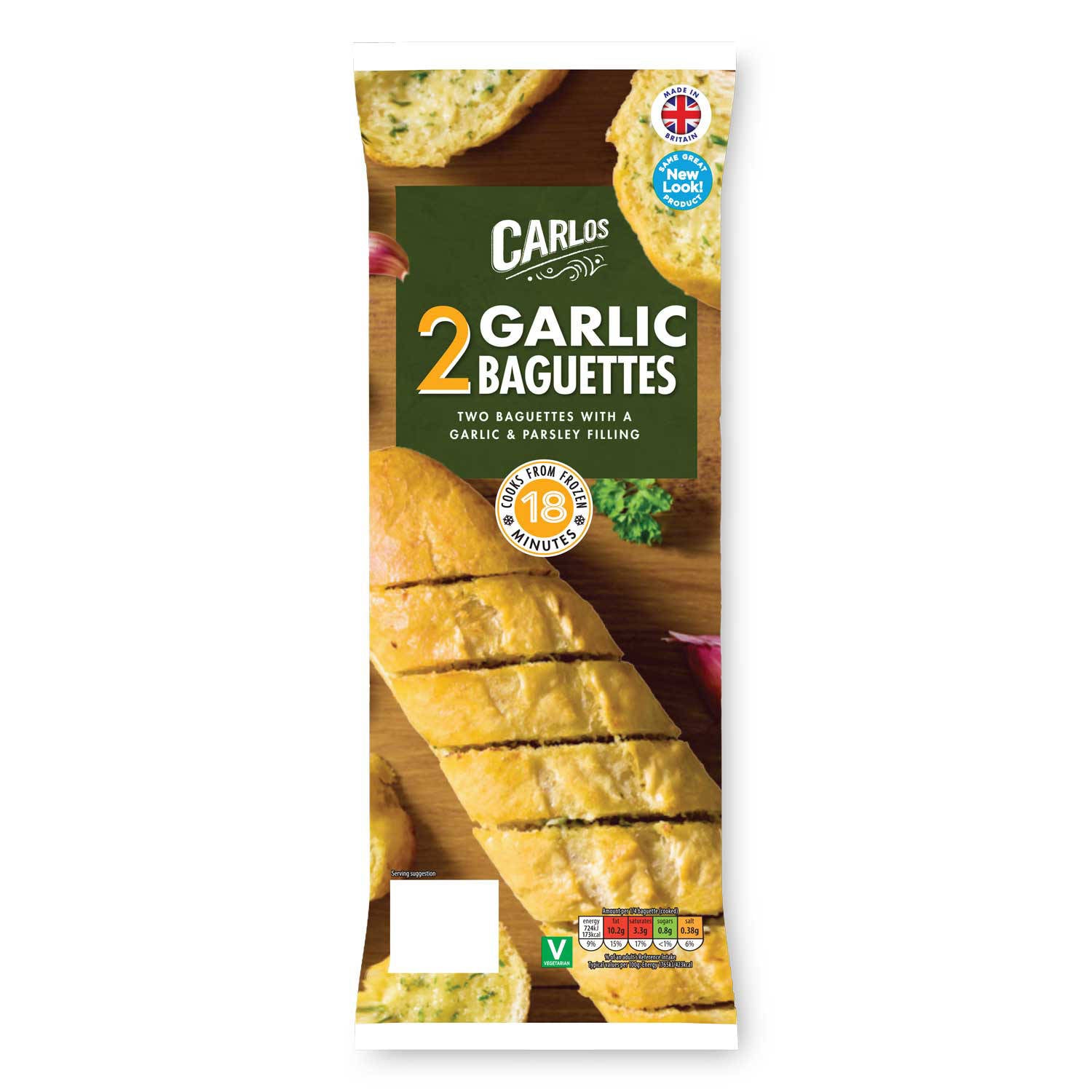 Frozen garlic baguettes 2 pack, imported from the UK