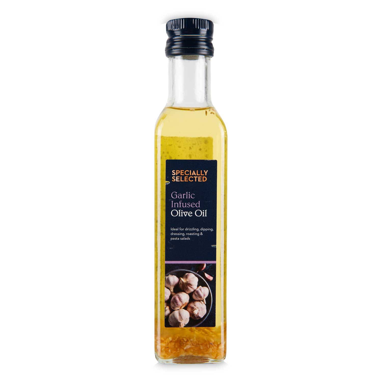 Garlic infused olive oil with garlic granules (British brand)