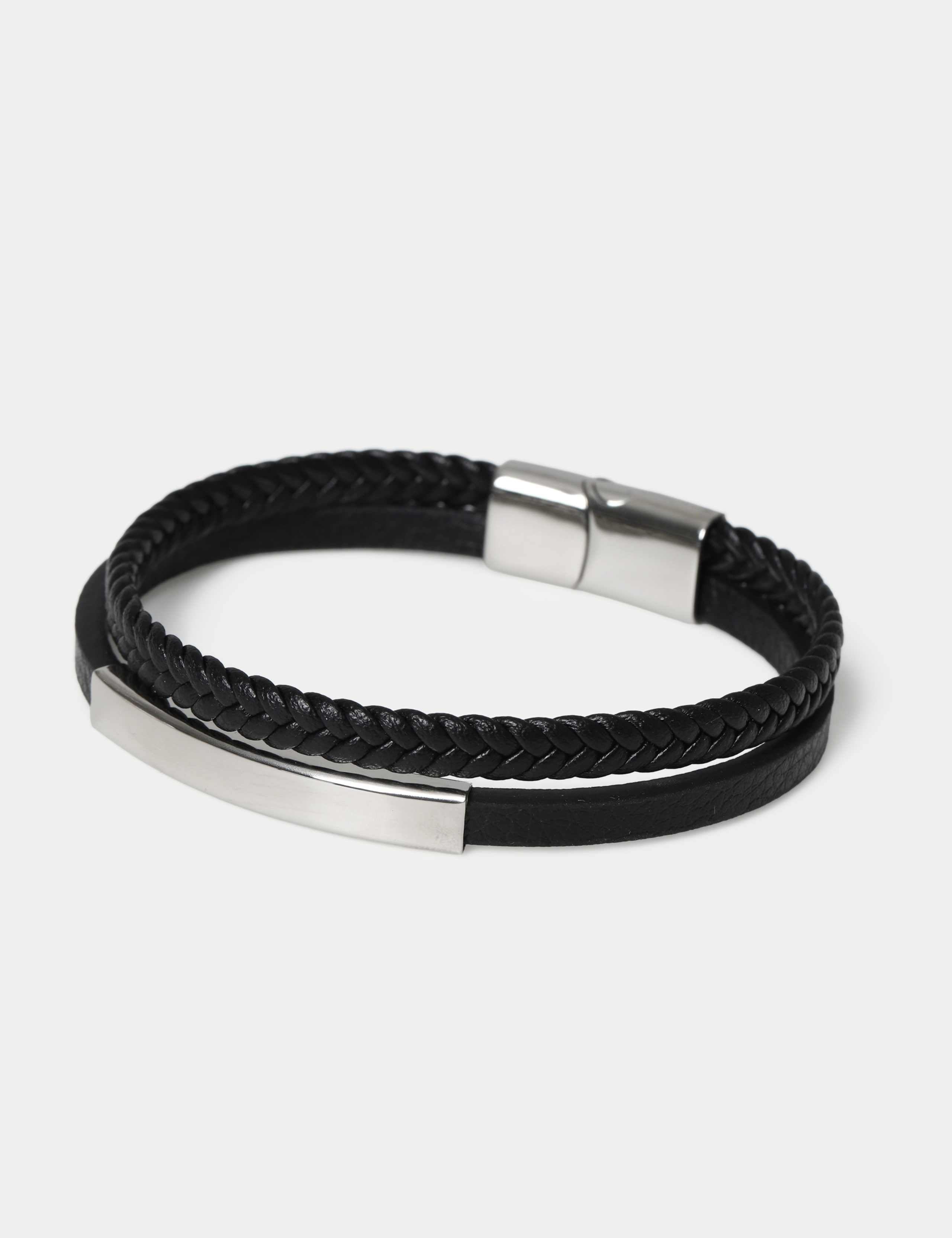 Genuine leather double row bracelet with magnetic fastening, UK version