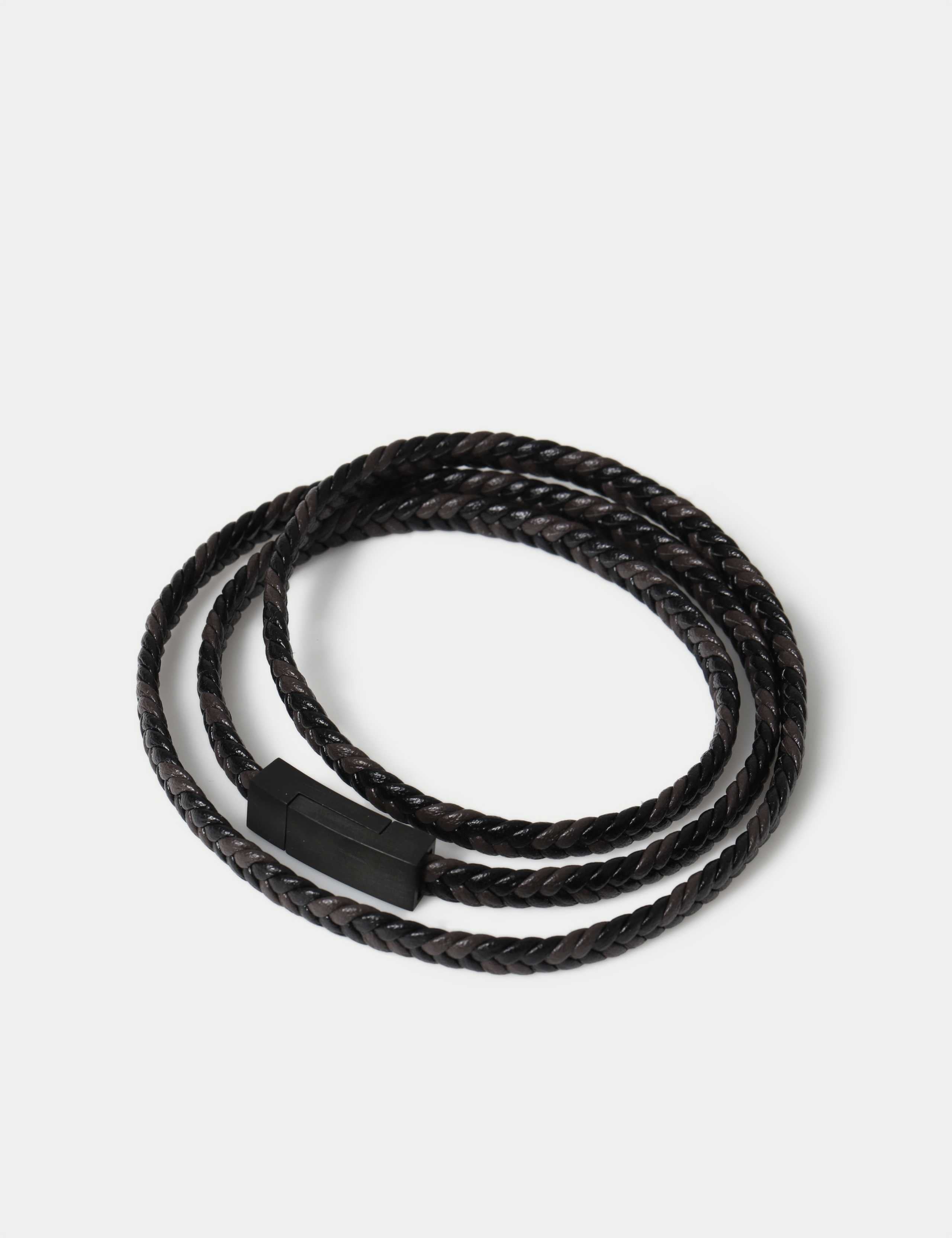 Genuine leather plait wrap bracelet with magnetic clasp (British brand)