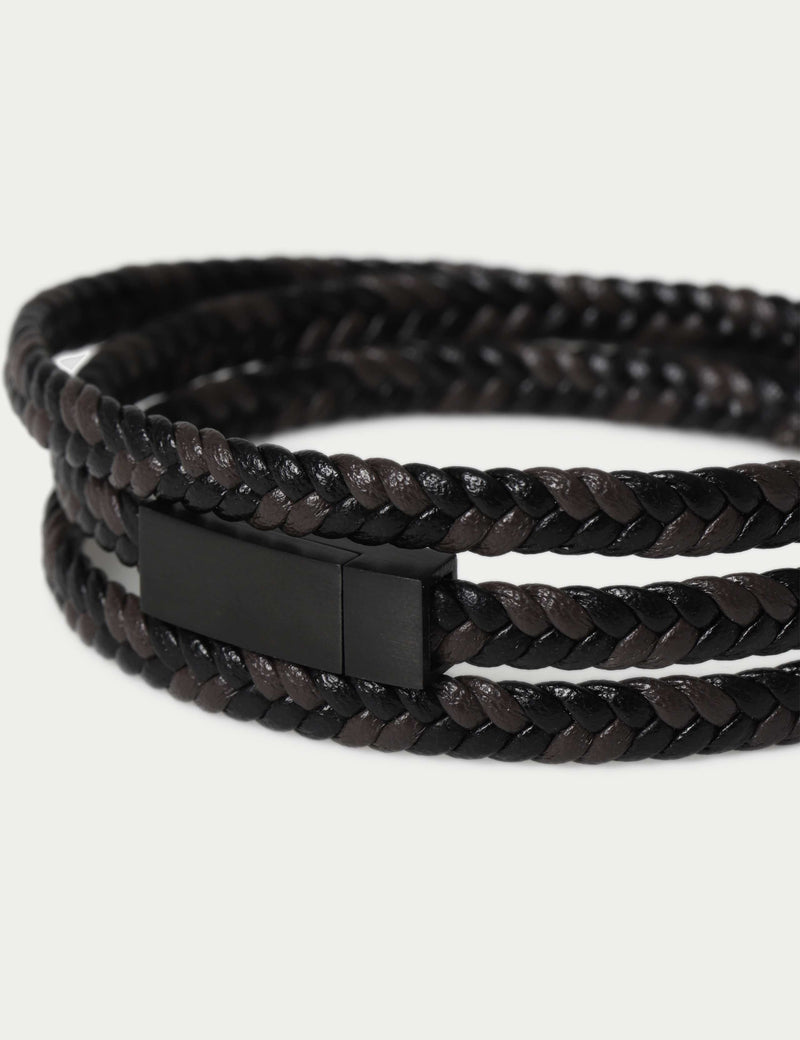 Genuine leather plait wrap bracelet with magnetic clasp (British brand)