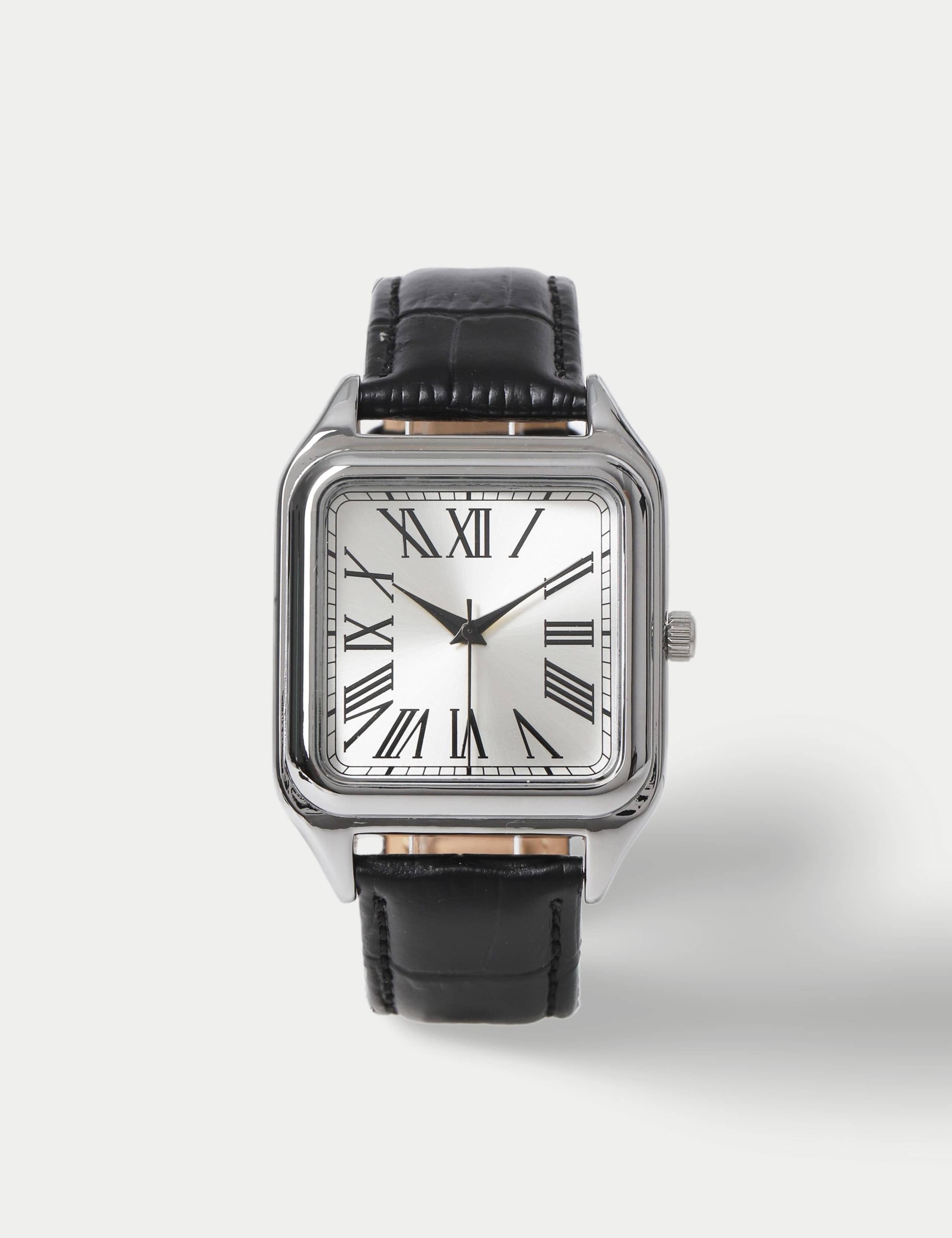 Quadratische klassische Uhr echtes Leder mit Schnallenverschluss - Britisches Produkt