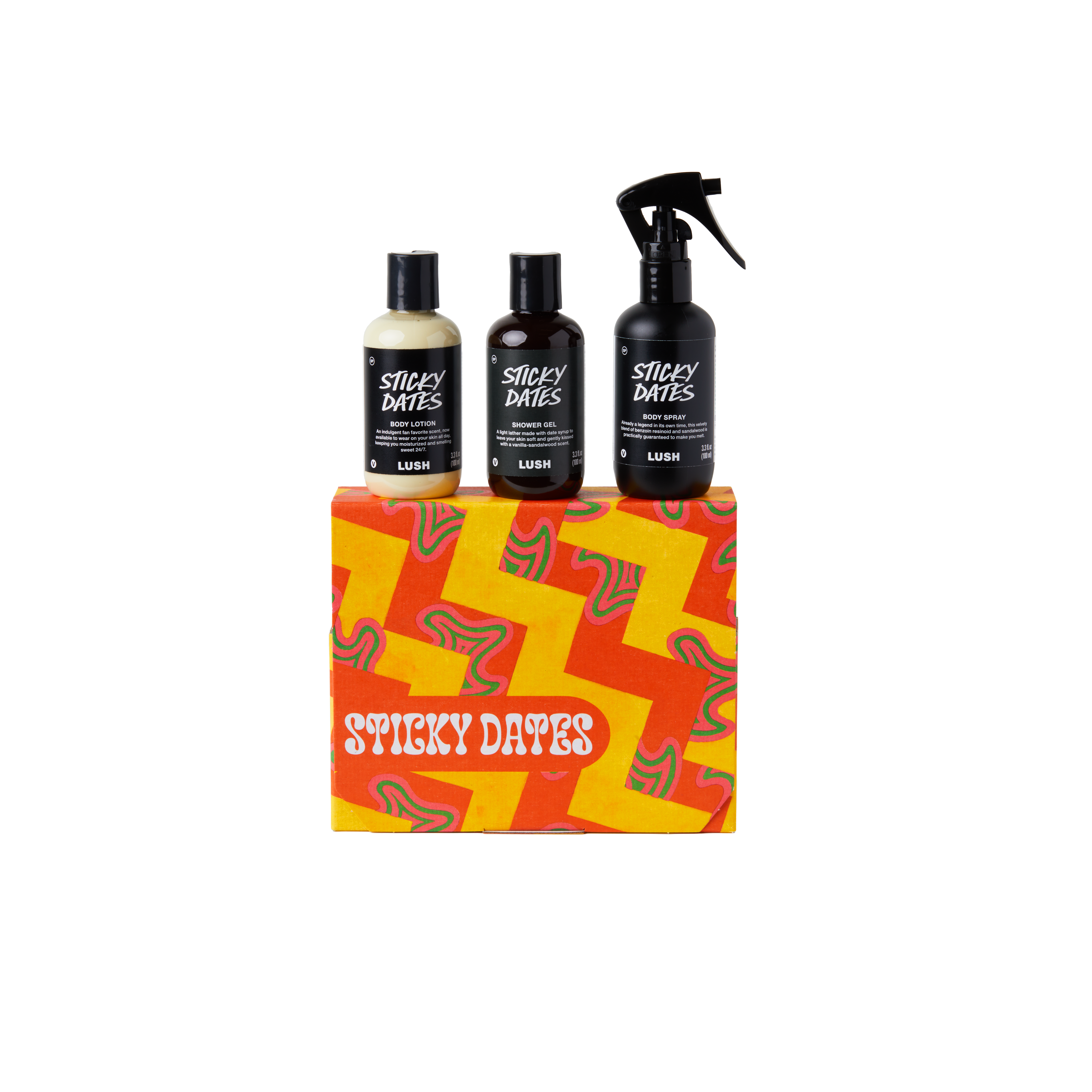 Lush Sticky Dates gift set lotion, gel, spray - British product