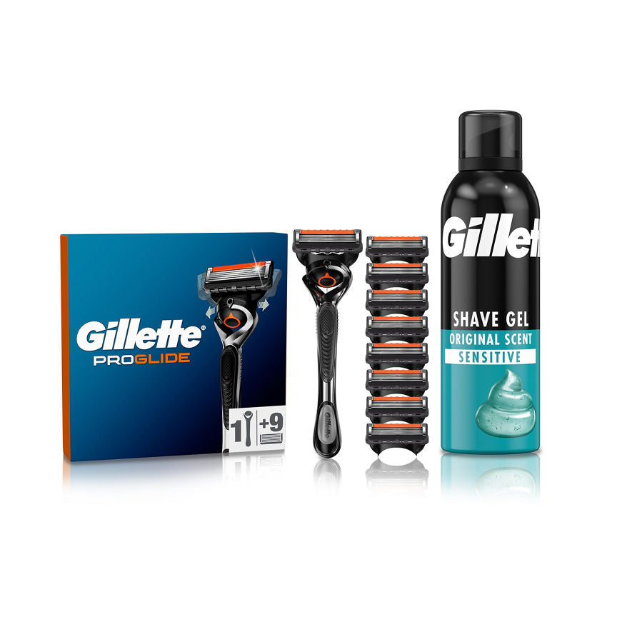 Gillette ProGlide Razor + 9 Blades & Sensitive Shave Gel Bundle GOODS ASDA   