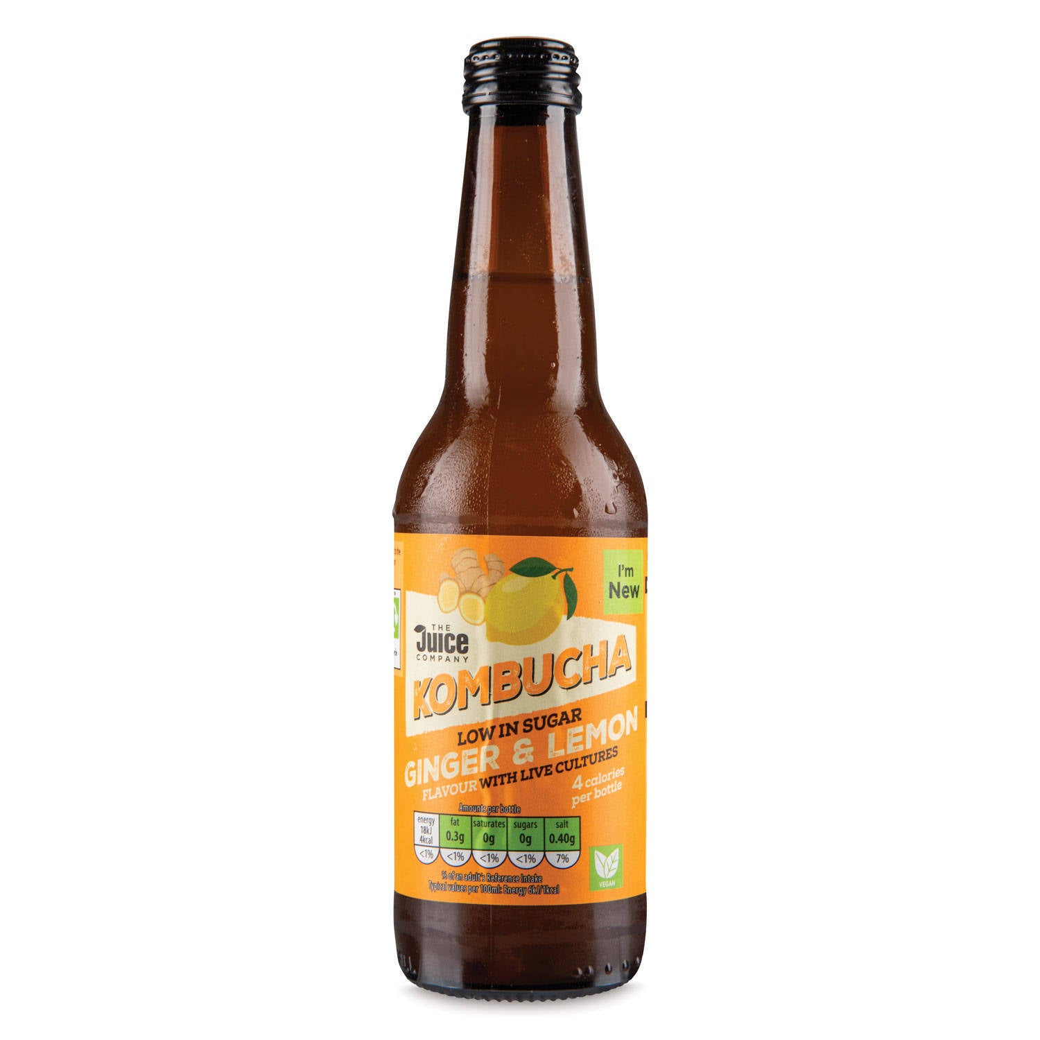 Ginger and Lemon Kombucha drink, imported from the UK