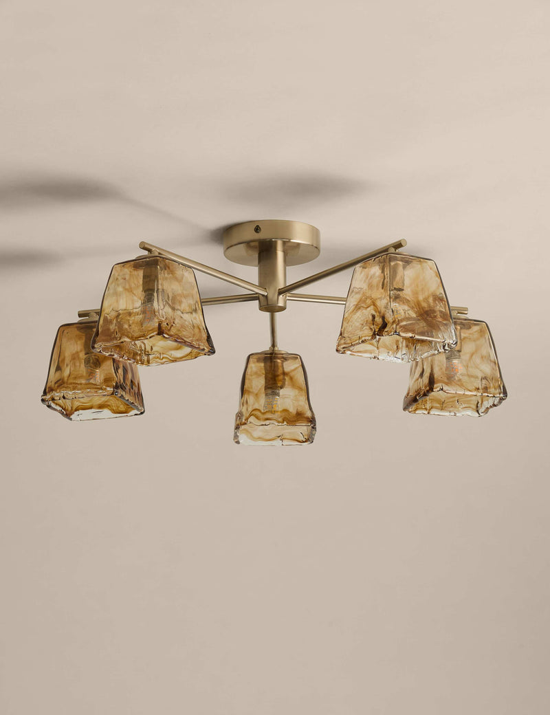 Glass 5-light flush ceiling light 58 cm, imported from the UK
