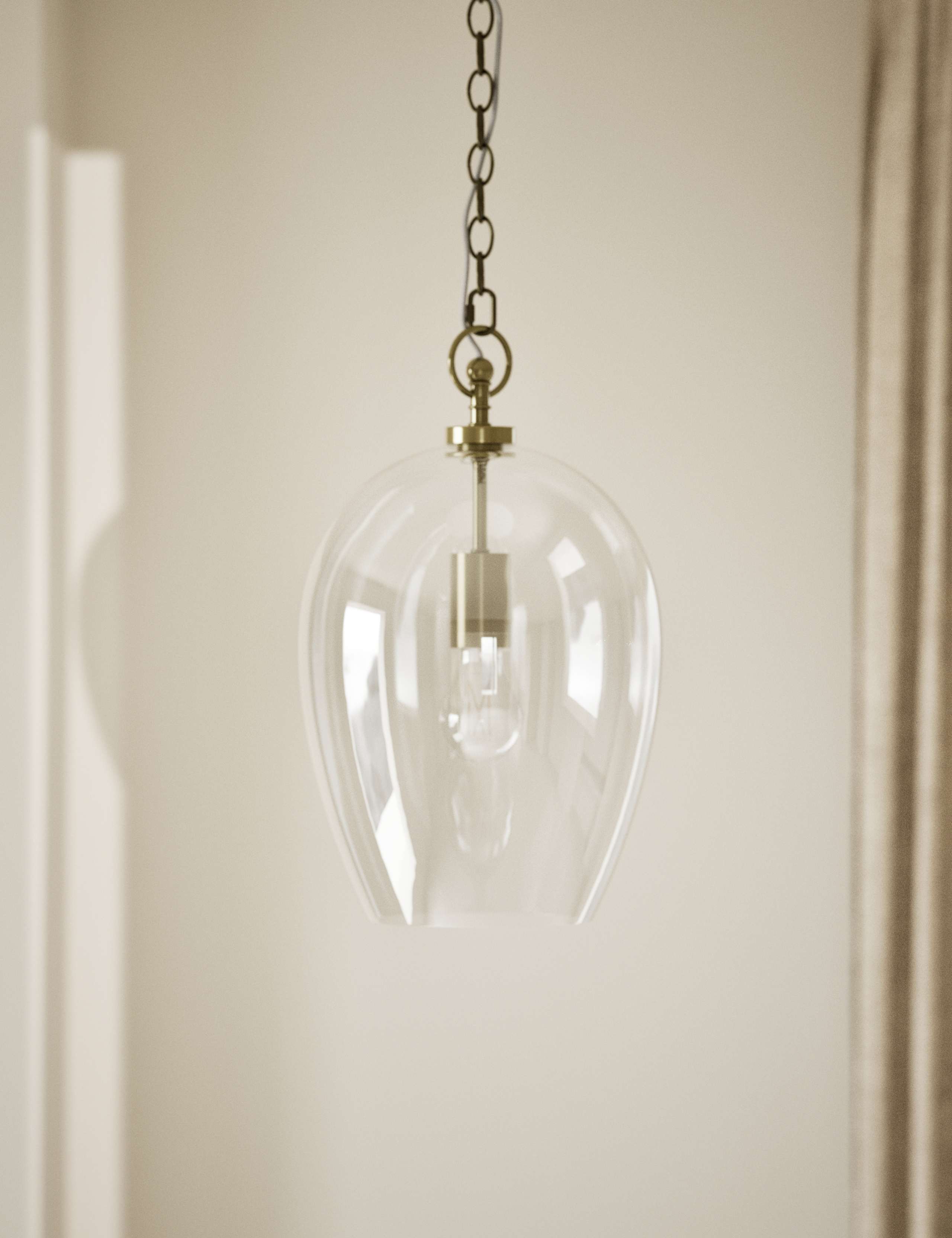 Glass pendant light clear glass shade metal chain - British product