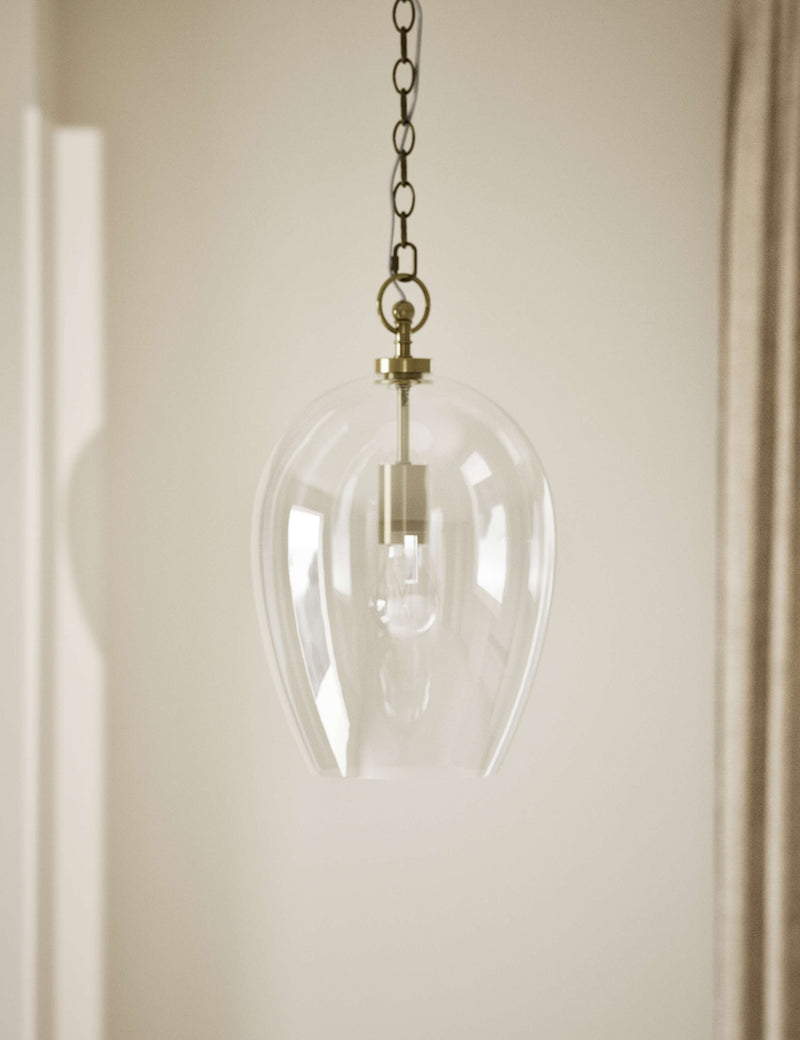 Glass pendant light clear glass shade metal chain - British product