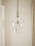 Glass pendant light clear glass shade metal chain - British product