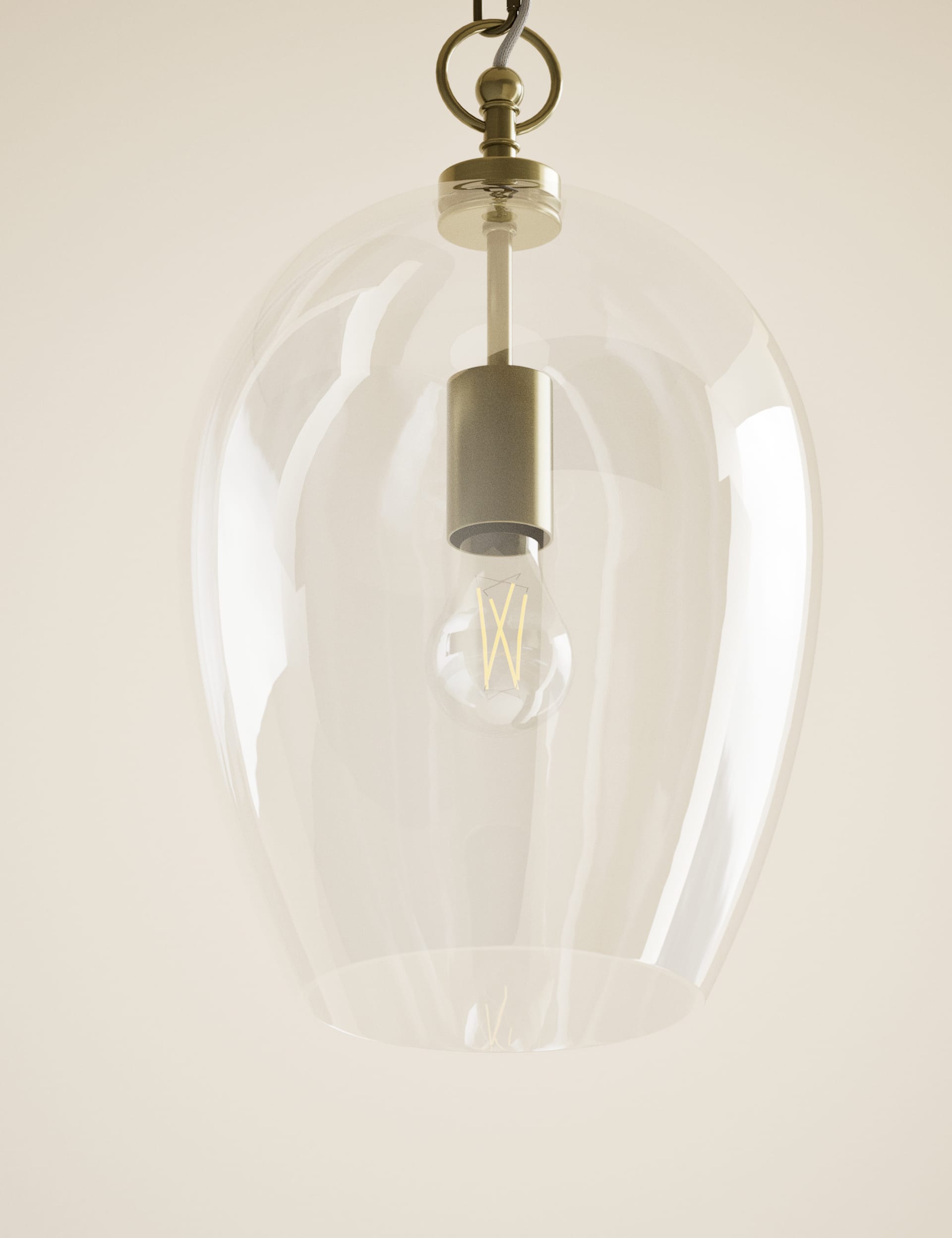 Glass pendant light clear glass shade metal chain - British product