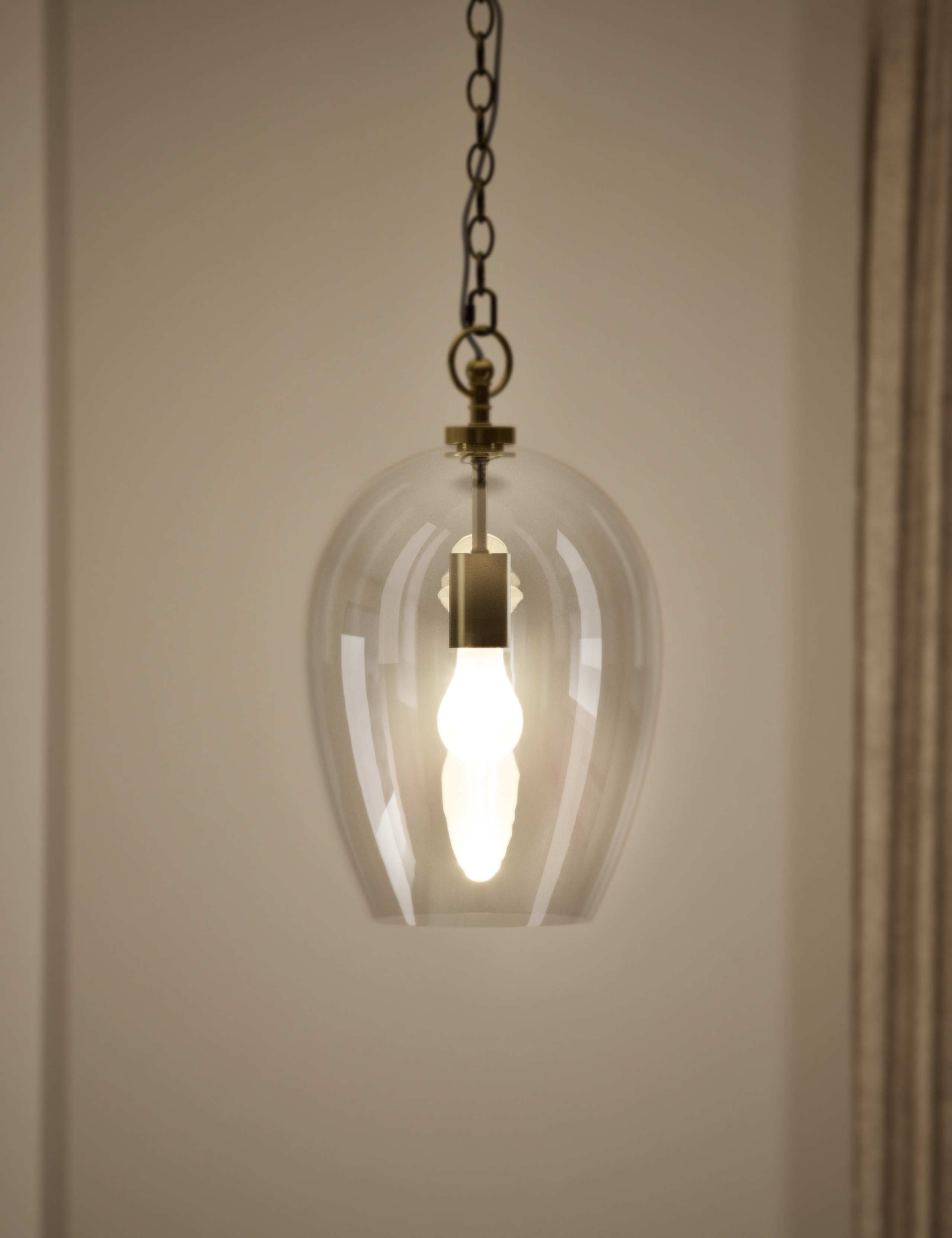 Glass pendant light clear glass shade metal chain - British product