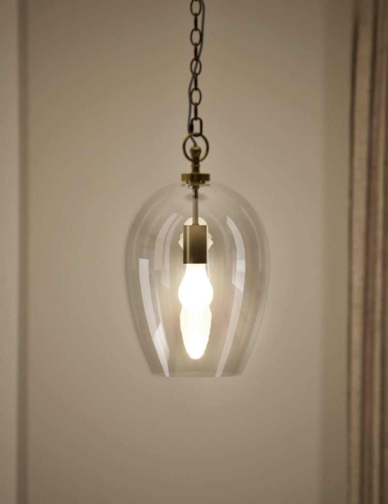 Glass pendant light clear glass shade metal chain - British product