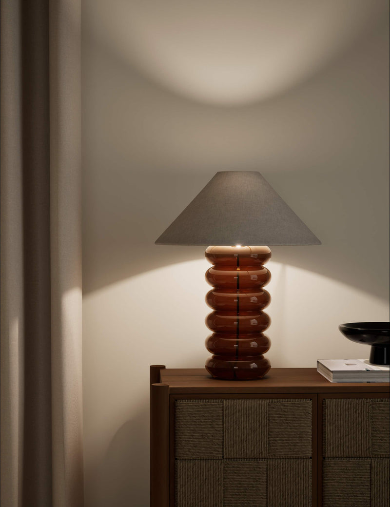 Glass Ribbed Table Lamp with fabric shade, UK version