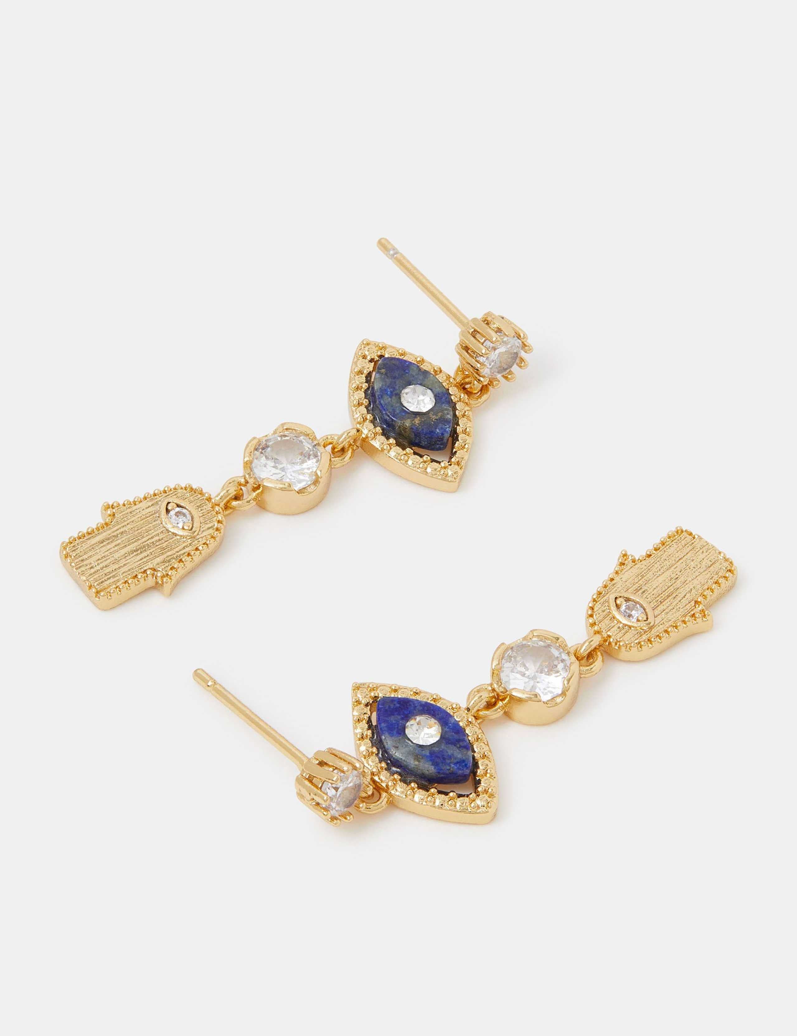 Accessorize gold plated 14ct evil eye hamsa drop earrings (British brand)