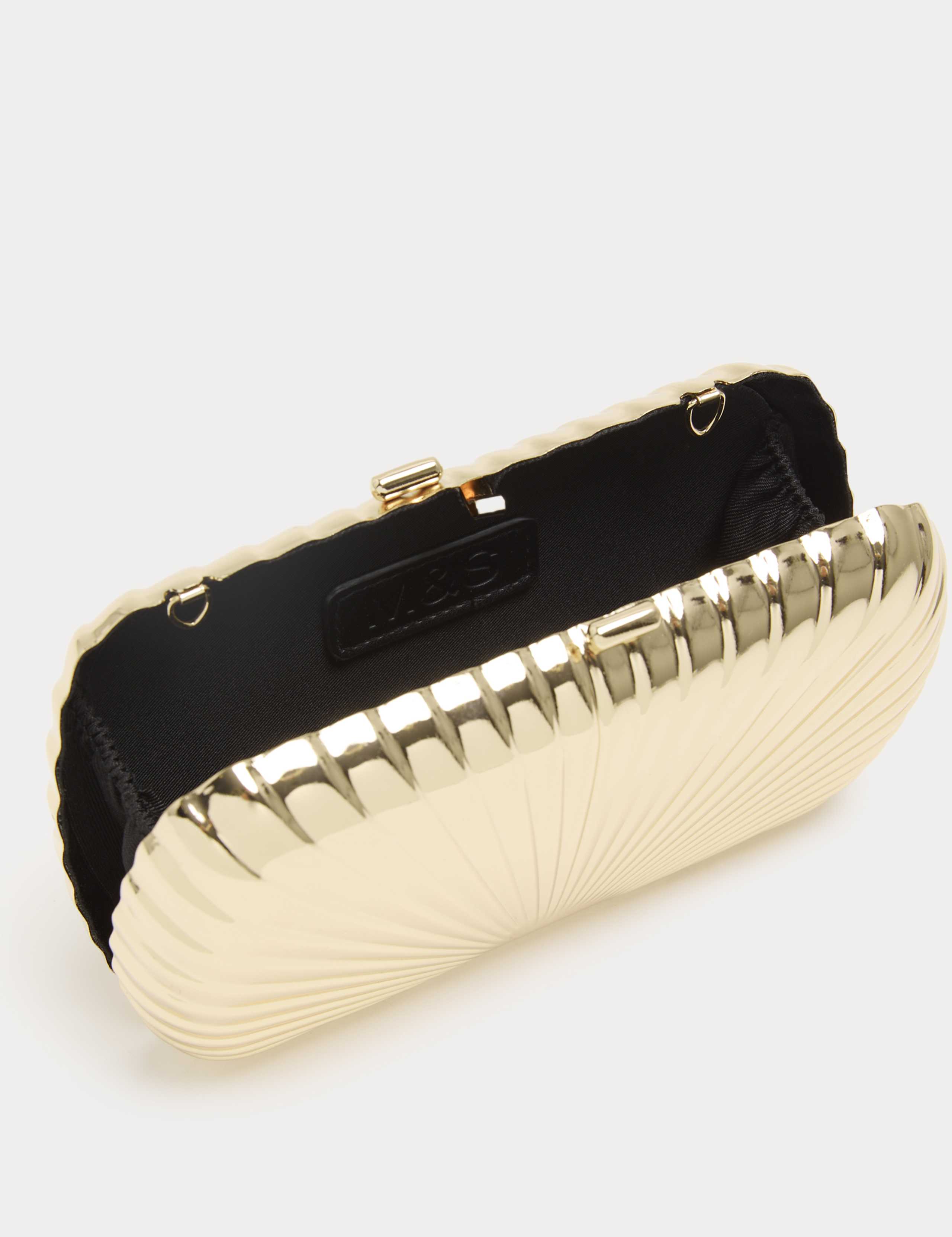 M&S gold textured chain strap clutch bag, UK version