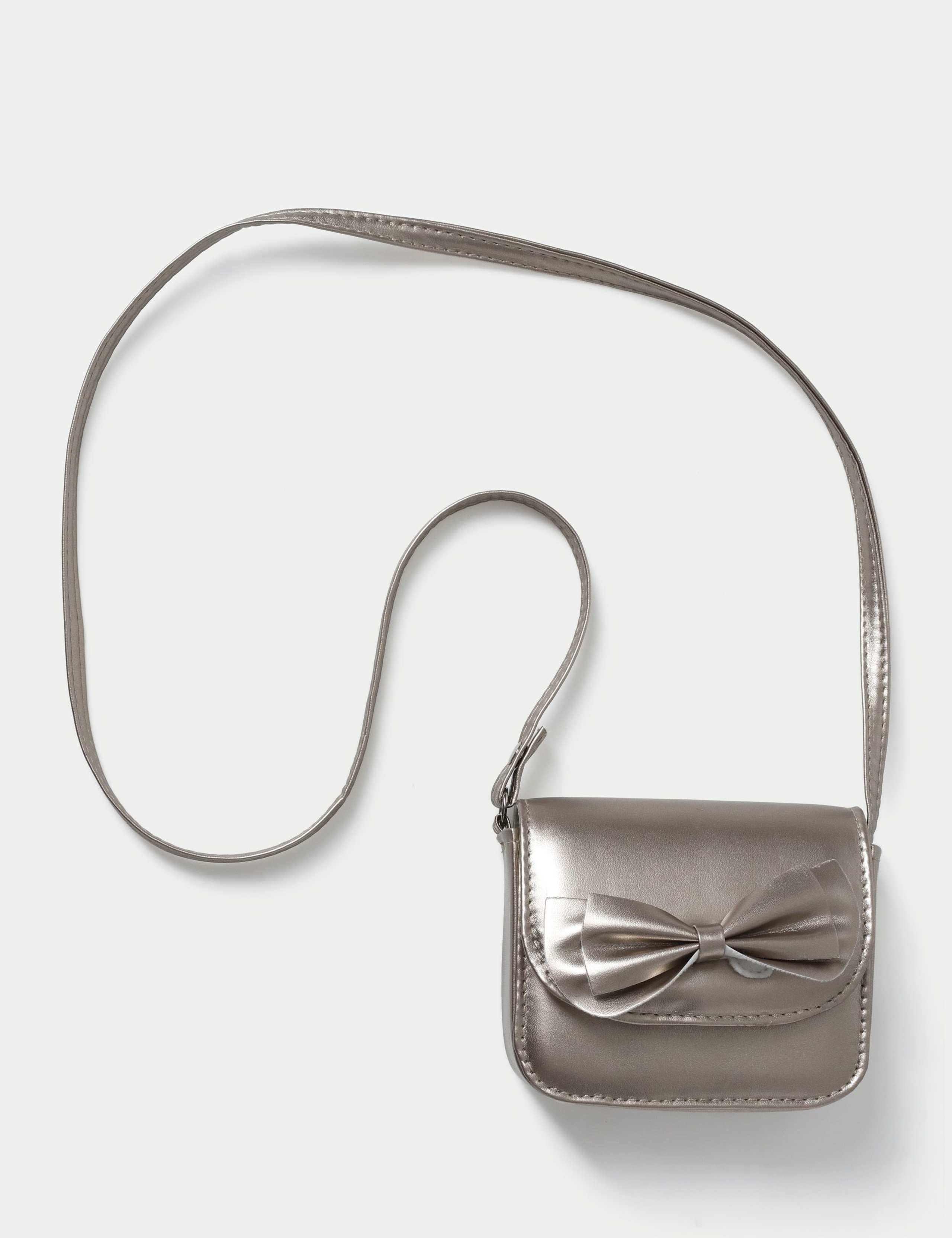 Gold tone bow front bag with polyester and metal details, UK version