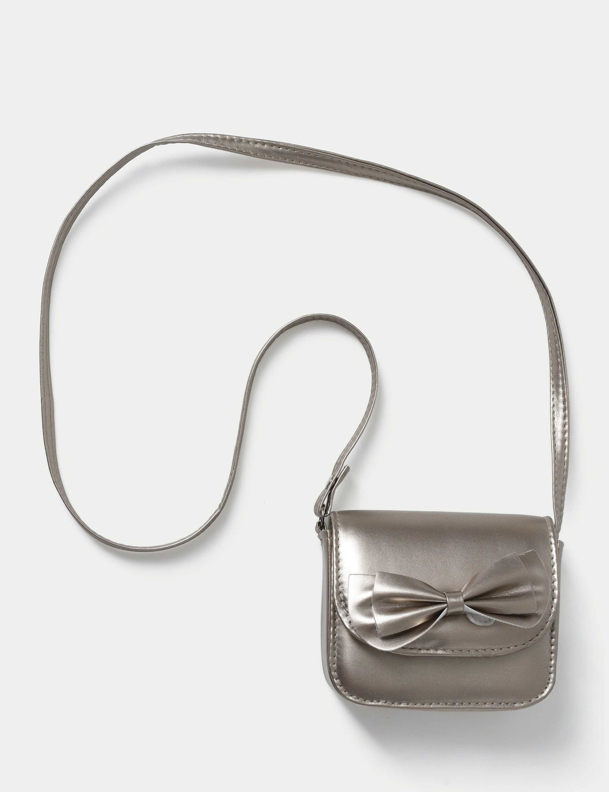 Gold tone bow front bag with polyester and metal details, UK version