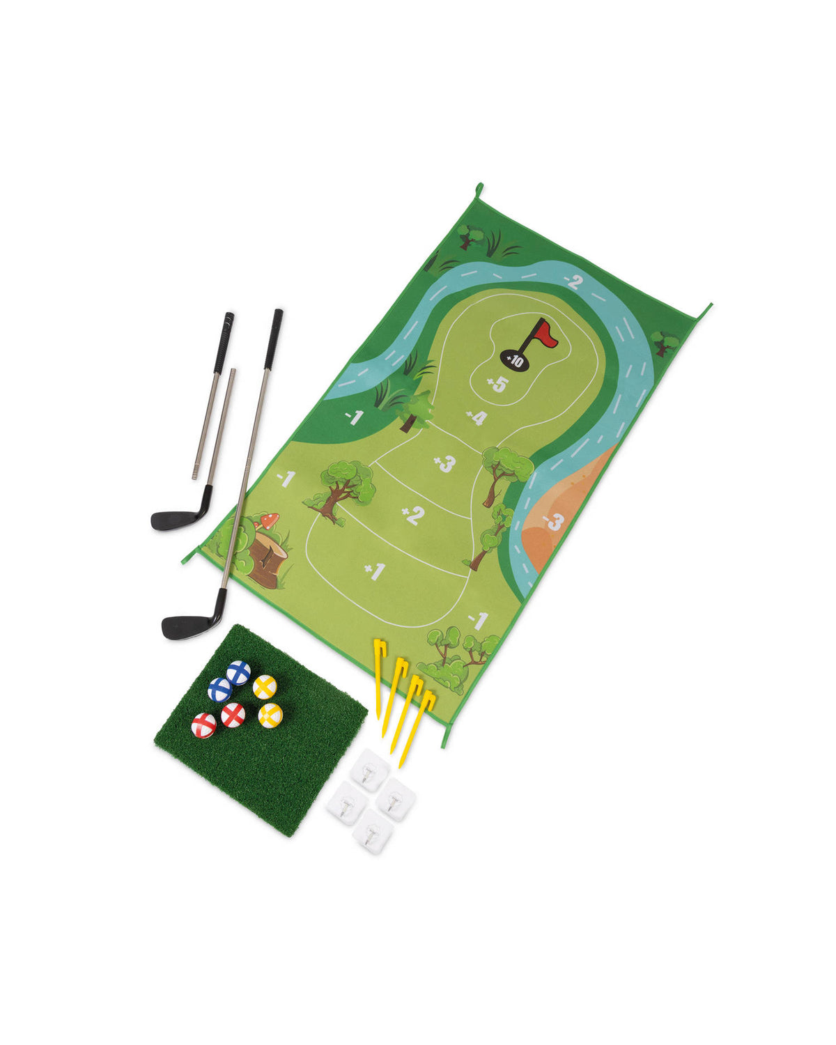 Golf chipping game with clubs, balls and target, imported from the UK