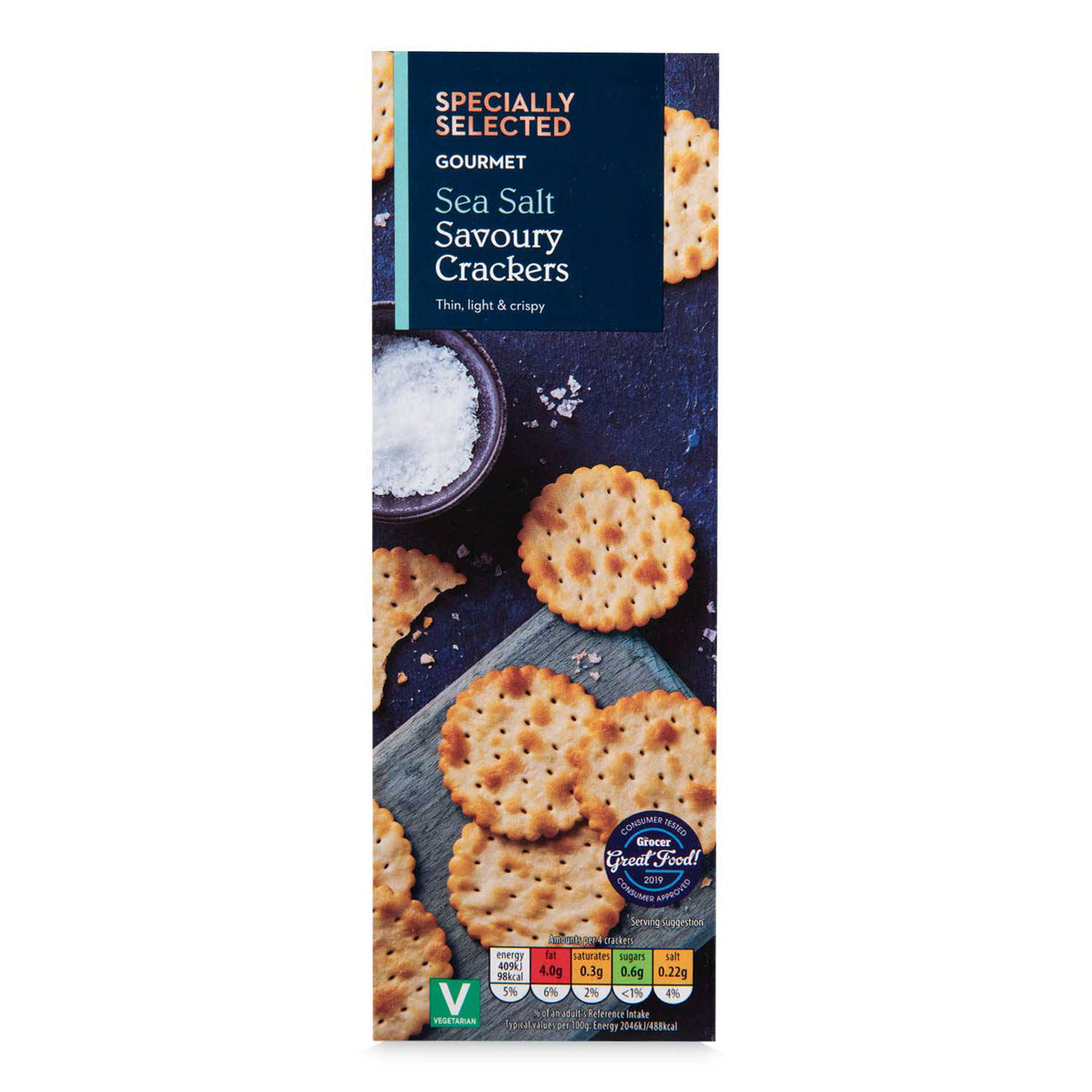 Gourmet sea salt savoury crackers gluten-free snack (British brand)
