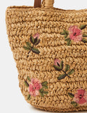 Accessorize natural raffia grab bag with floral embroidery (British brand)