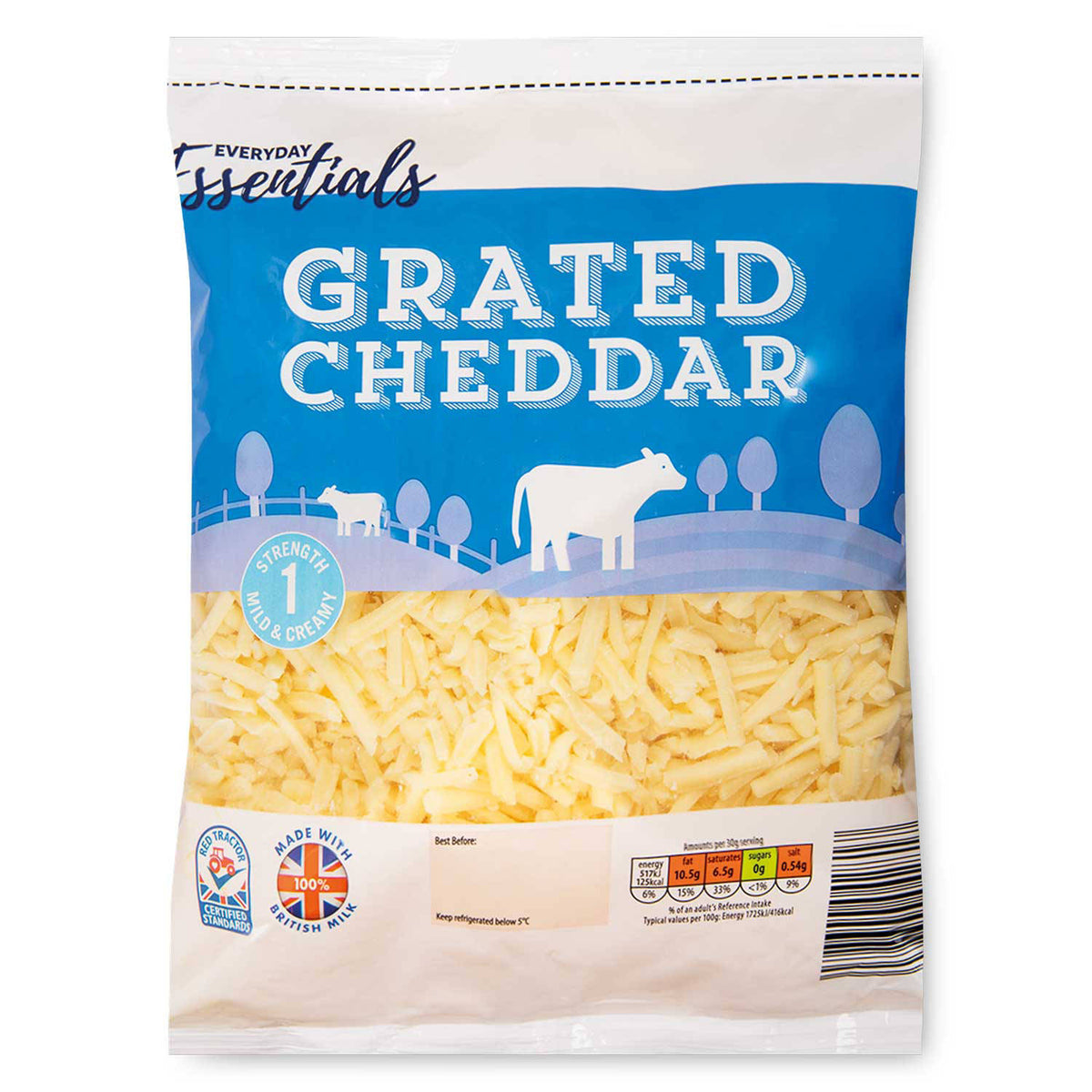 Grated cheddar cheese 500g, UK version