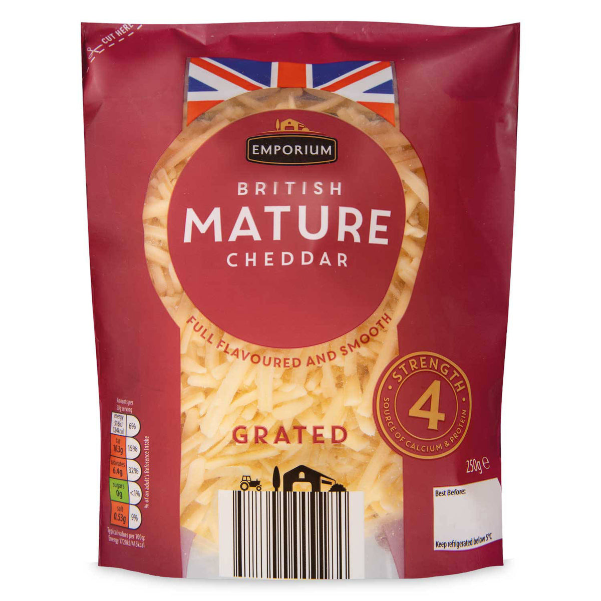 Grated mature cheddar cheese for cooking (British brand)