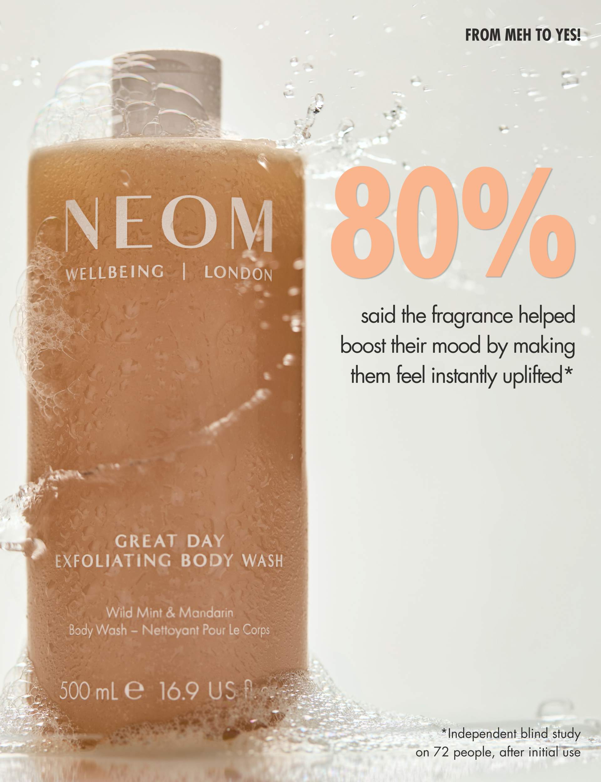 NEOM Wellbeing Great Day exfoliating body wash 500ml (British brand)