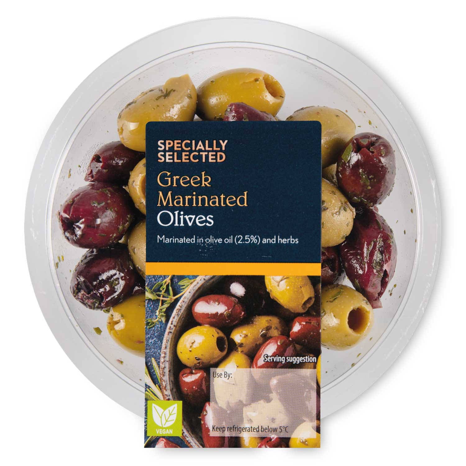 Greek Marinated Olives with herbs and lemon, British product