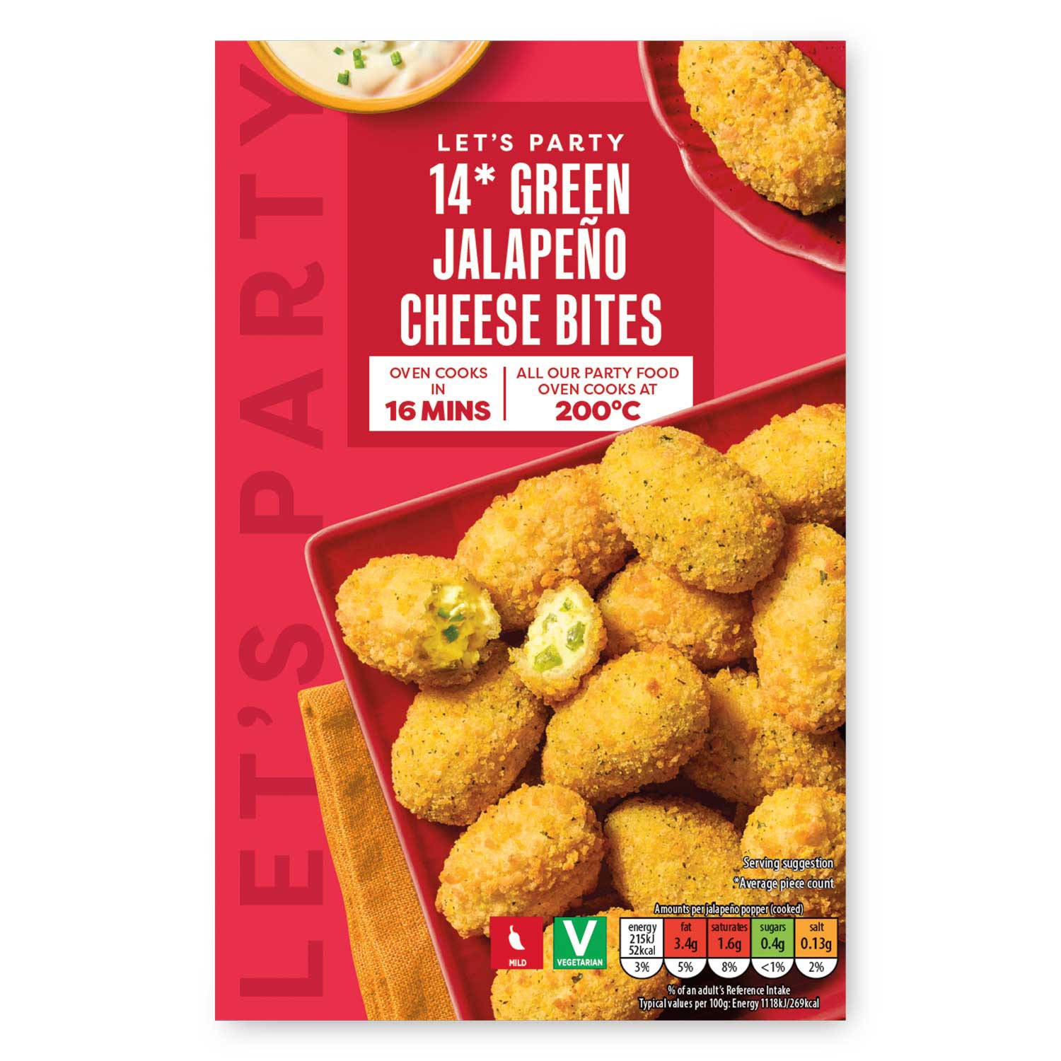 Frozen green jalapeño cheese bites 14 pack, UK version
