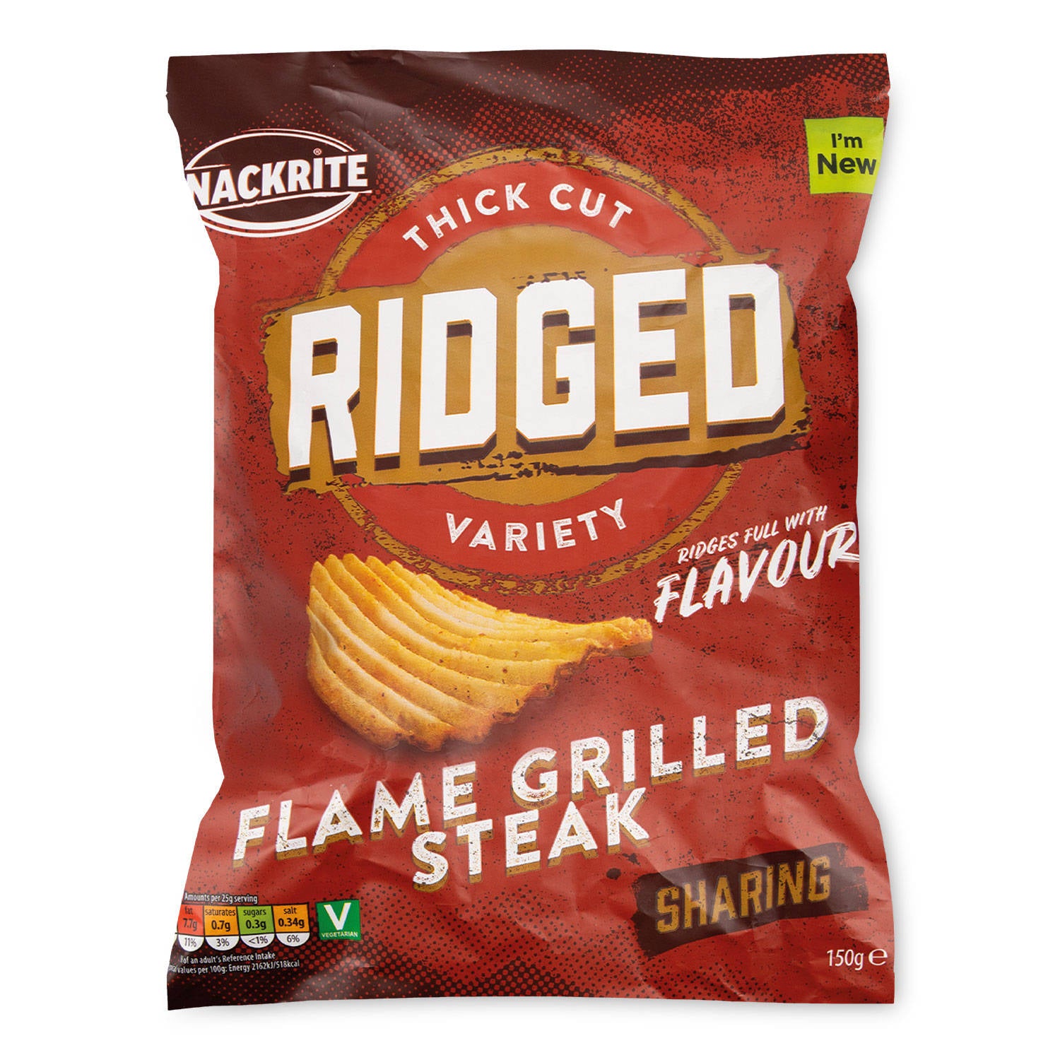 Ridged potato crisps flame grilled steak flavour share bag - British product