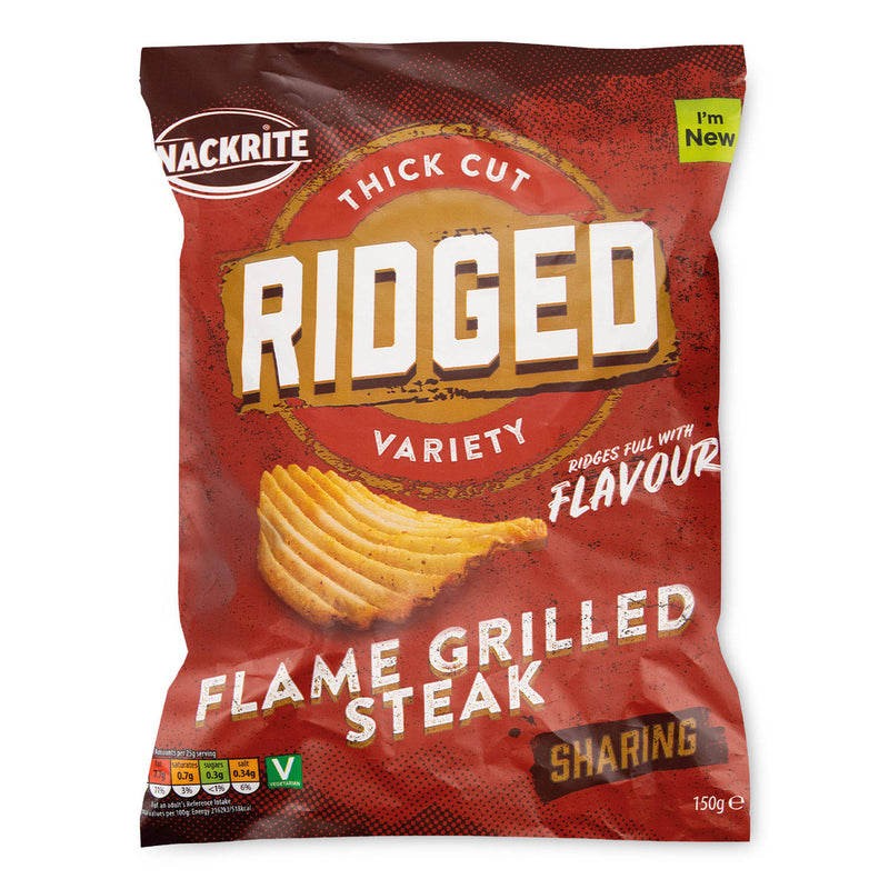 Ridged potato crisps flame grilled steak flavour share bag - British product