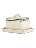 Nkuku Cream butter dish with Juniper Drop design, imported from the UK