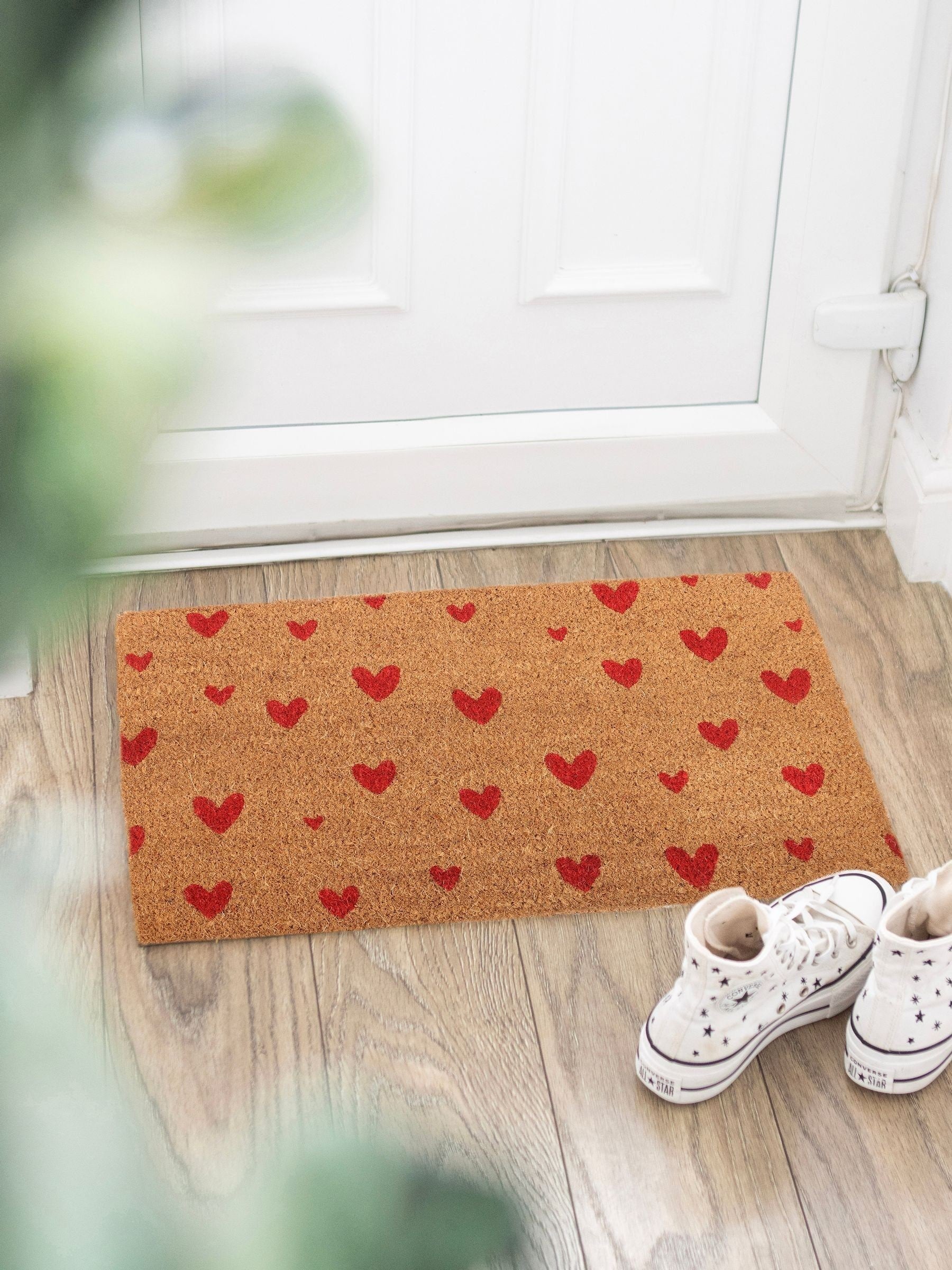 Something Different brown natural red love heart doormat 40cm, imported from the UK