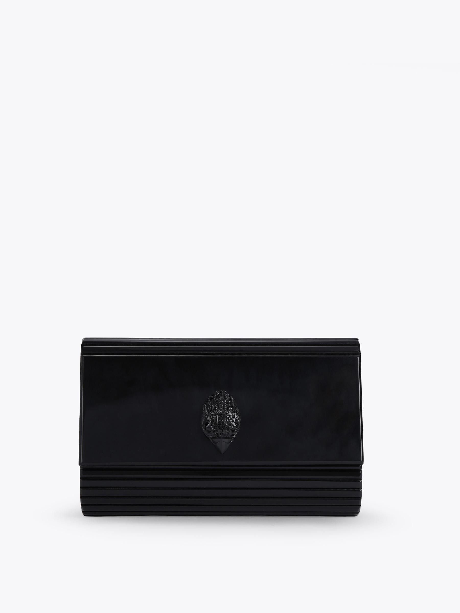 Kurt Geiger London black Party Eagle Drench clutch bag, imported from the UK