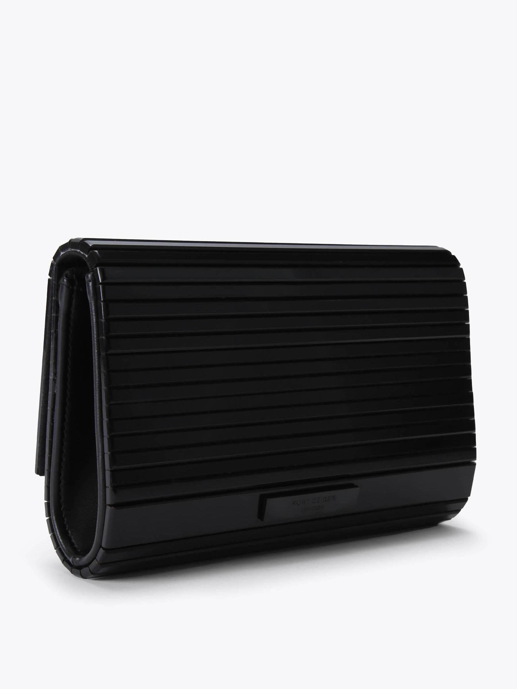 Kurt Geiger London black Party Eagle Drench clutch bag, imported from the UK