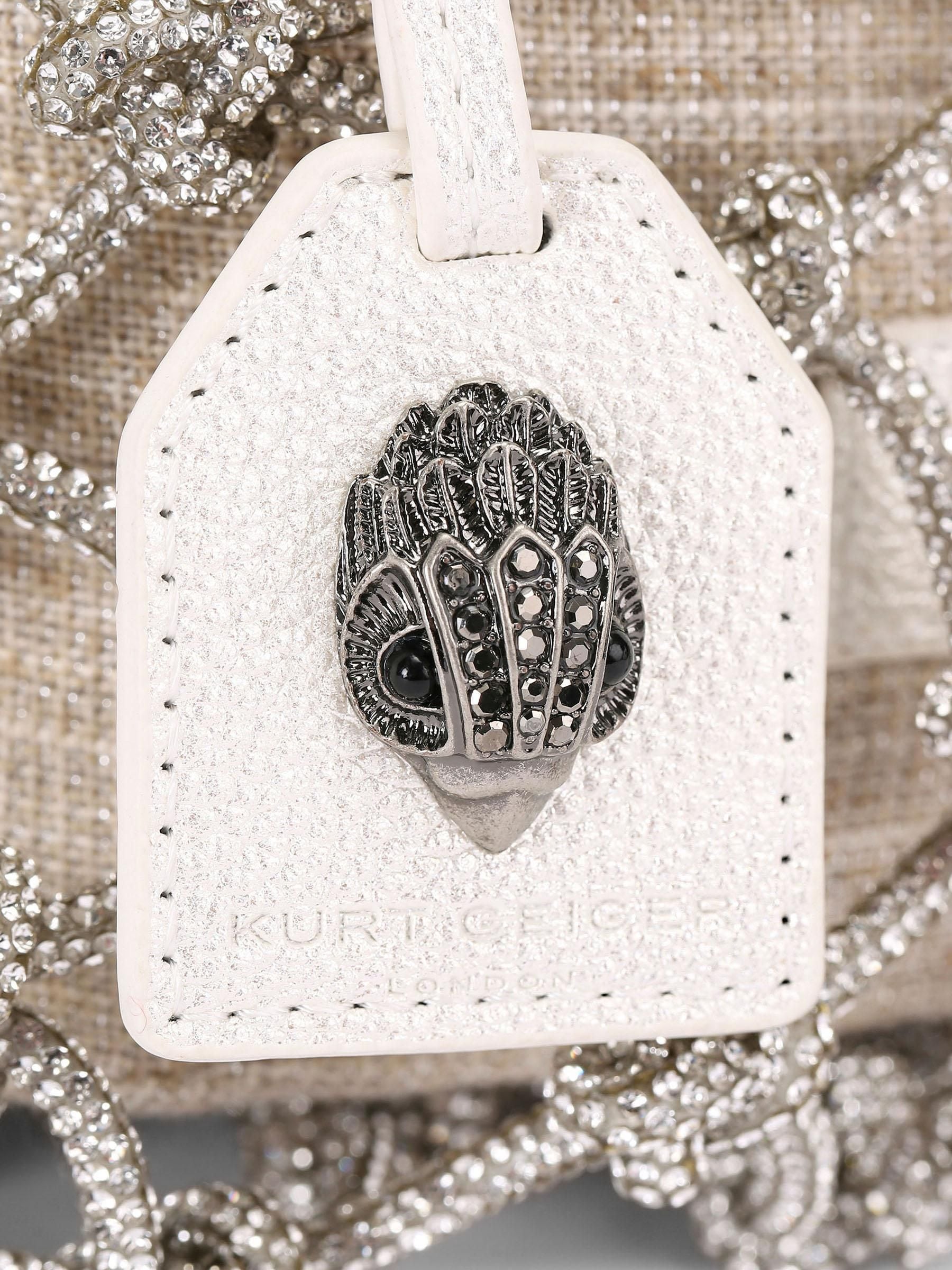 Kurt Geiger London small silver macrame crystal bag, UK version
