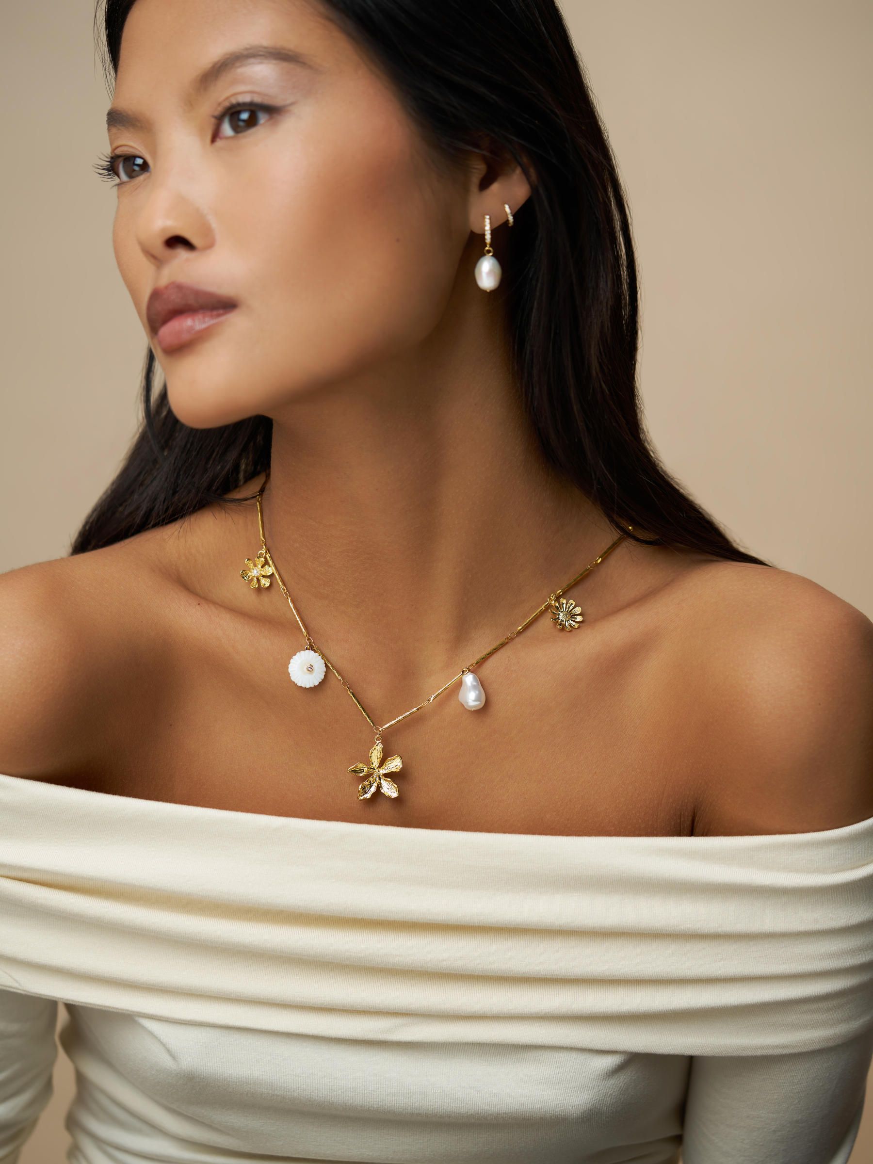 Orelia London gold tone flower pearl charm necklace (British brand)